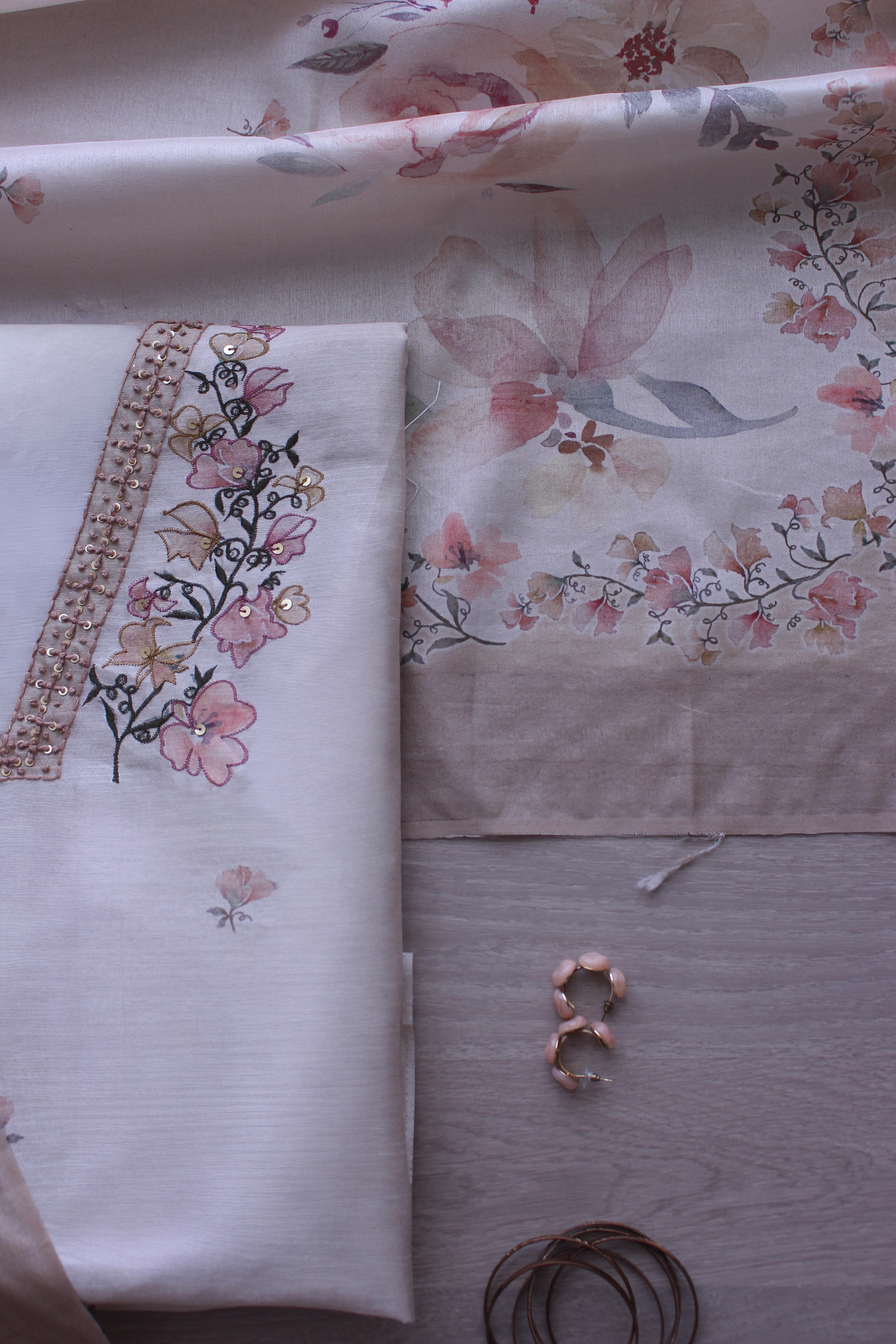 Ivory Grace Pastel Blossom Hand Embroidery Unstitched Fabric