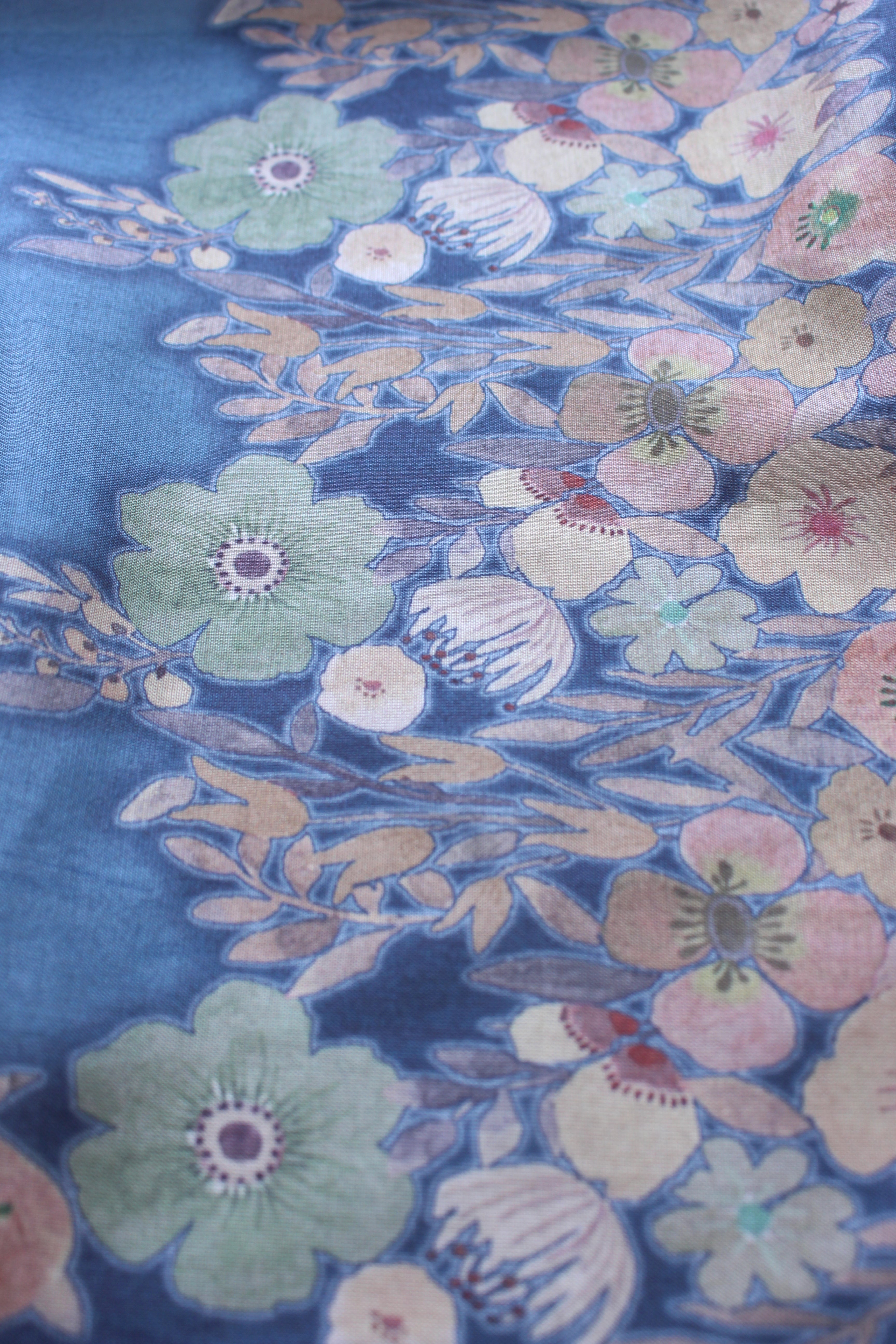 Dark Blue Floral Hand Embroidery Unstitched Silver Browie Fabric