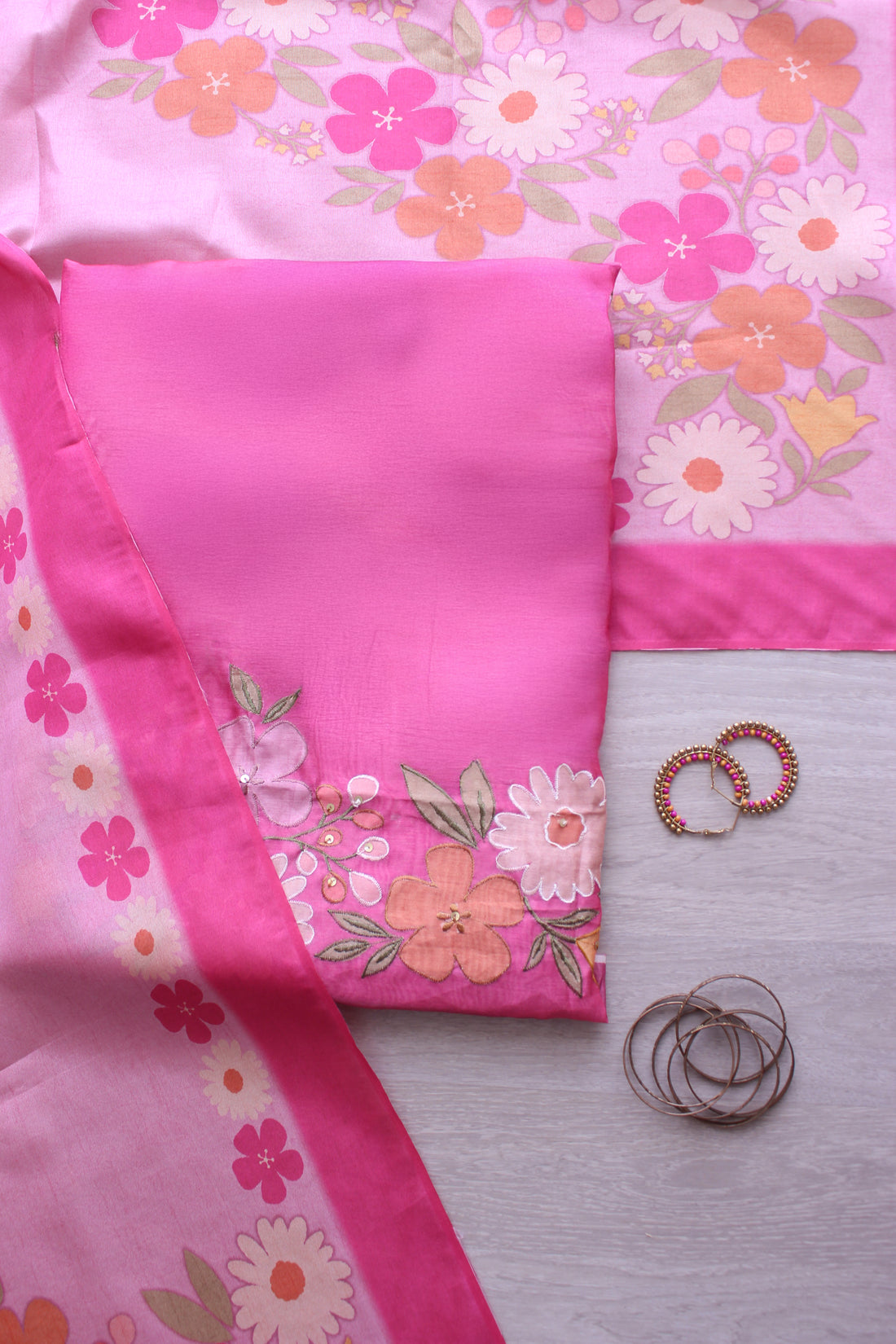 Munga Dark Arca Daman Bright Rose Hand Embroidery Unstitched Fabric