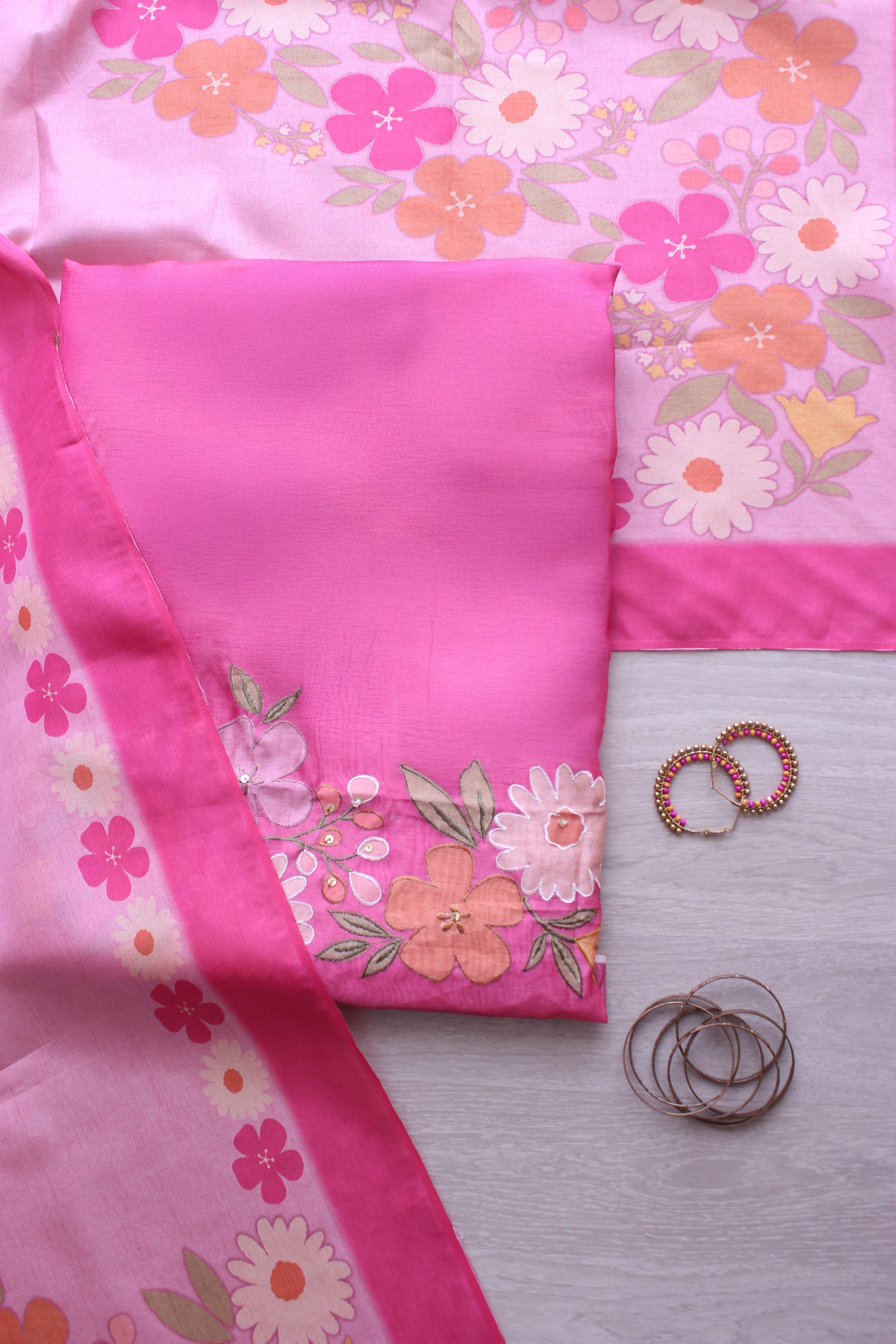 Munga Dark Arca Daman Bright Rose Hand Embroidery Unstitched Fabric