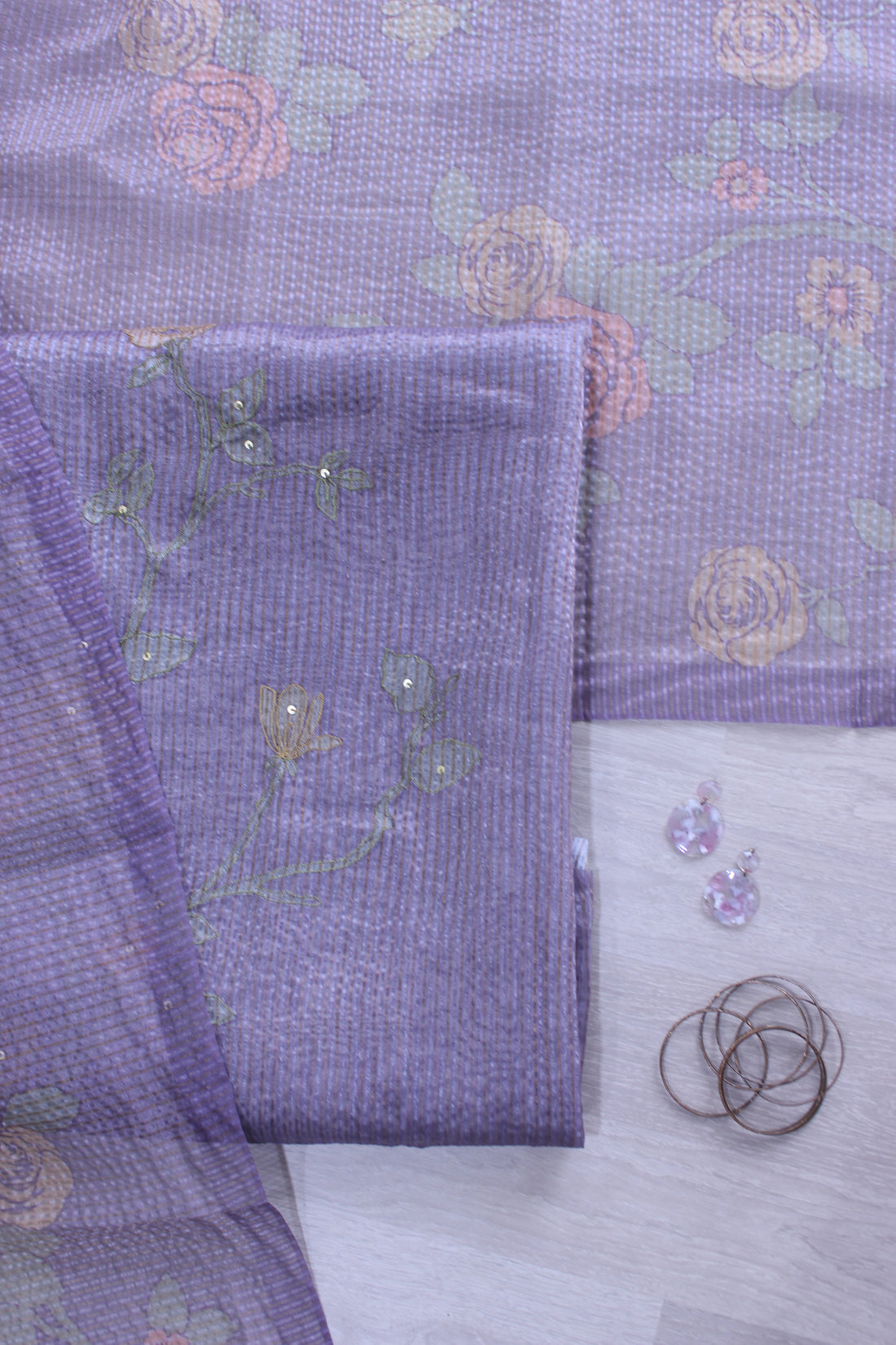 Lavender Garden Floral Hand Embroidery Unstitched Crush Link Daman Applique Fabric