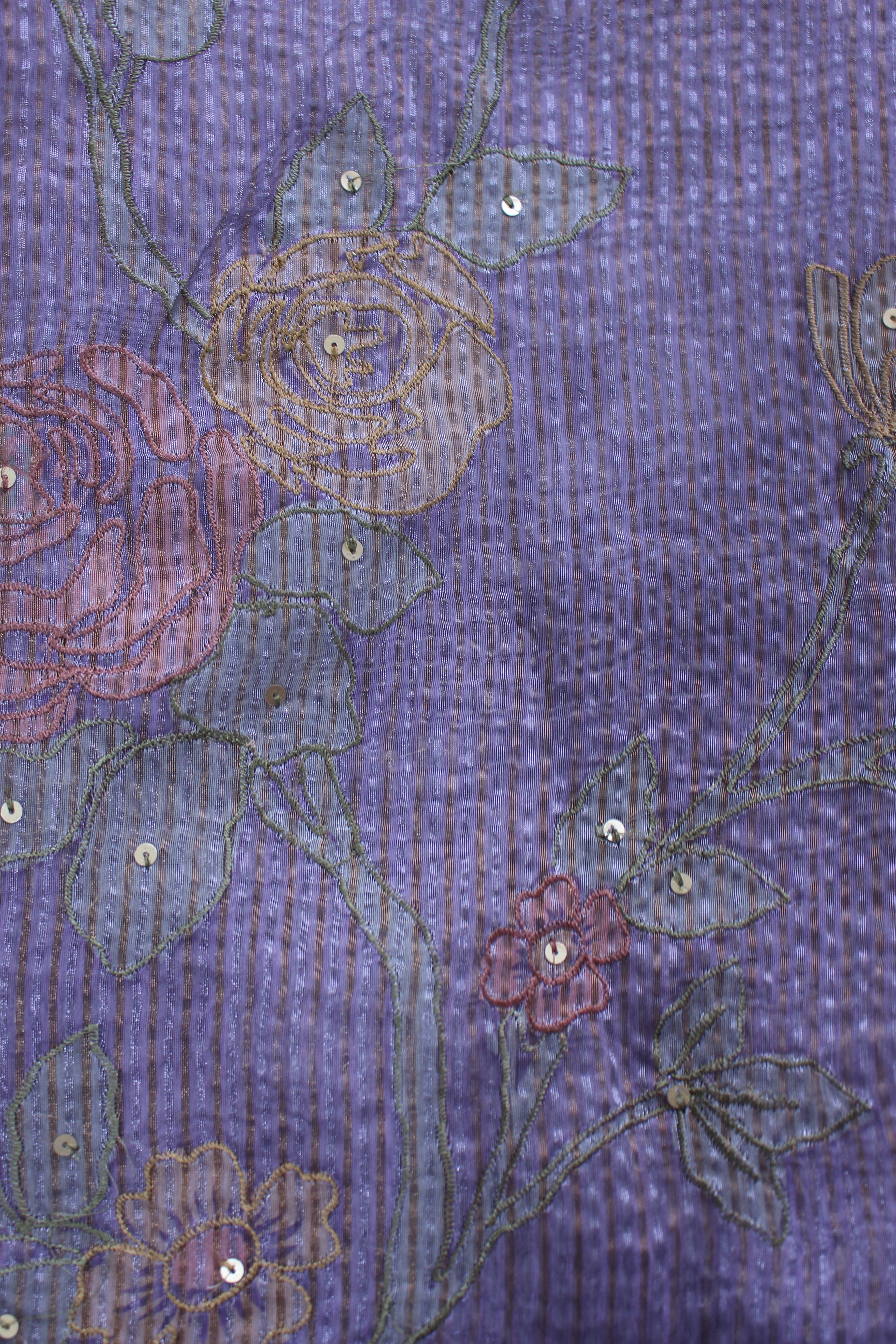 Lavender Garden Floral Hand Embroidery Unstitched Crush Link Daman Applique Fabric