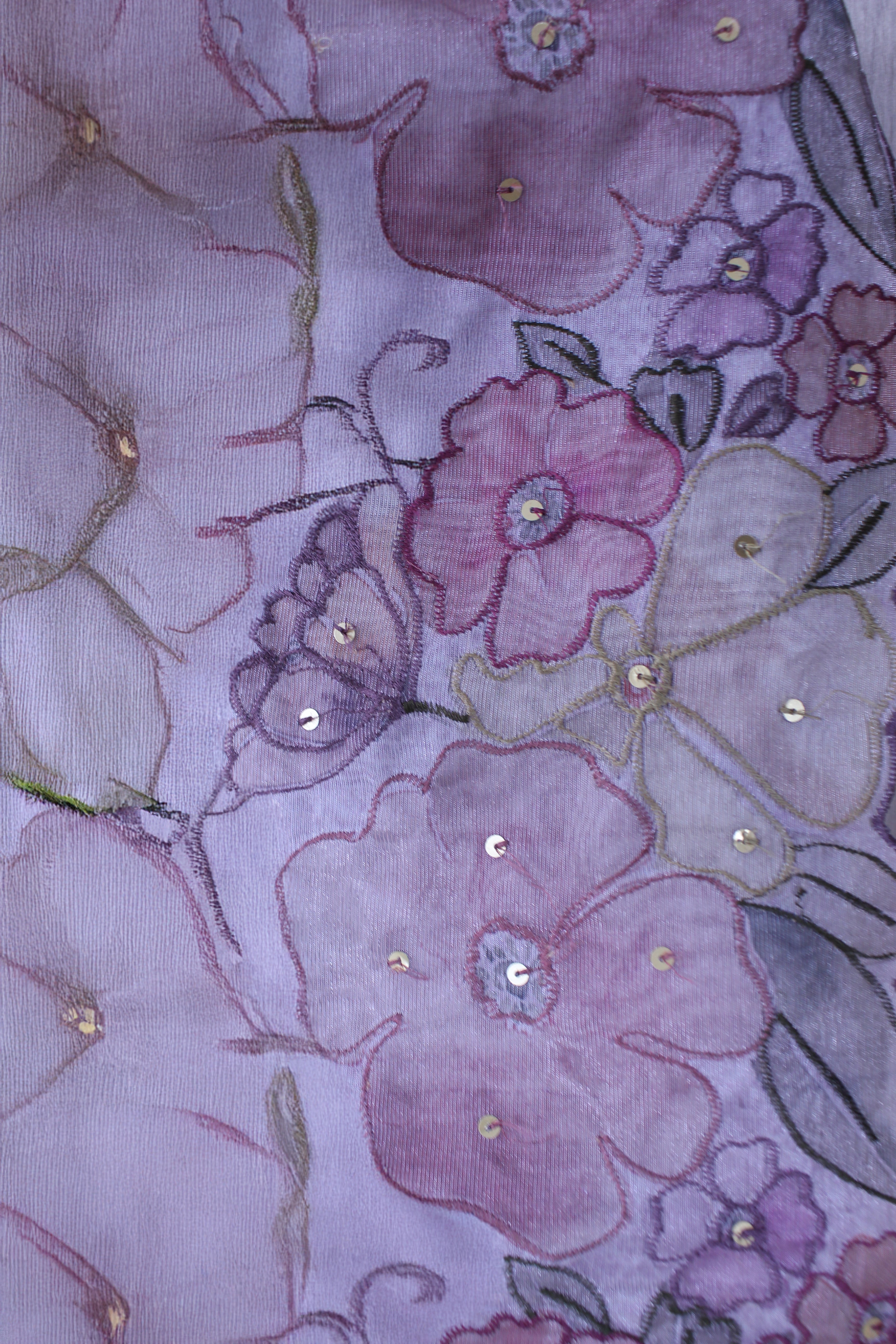 Lavender Blossom Hand Embroidery Unstitched Silver Browie Arca Daman Fabric