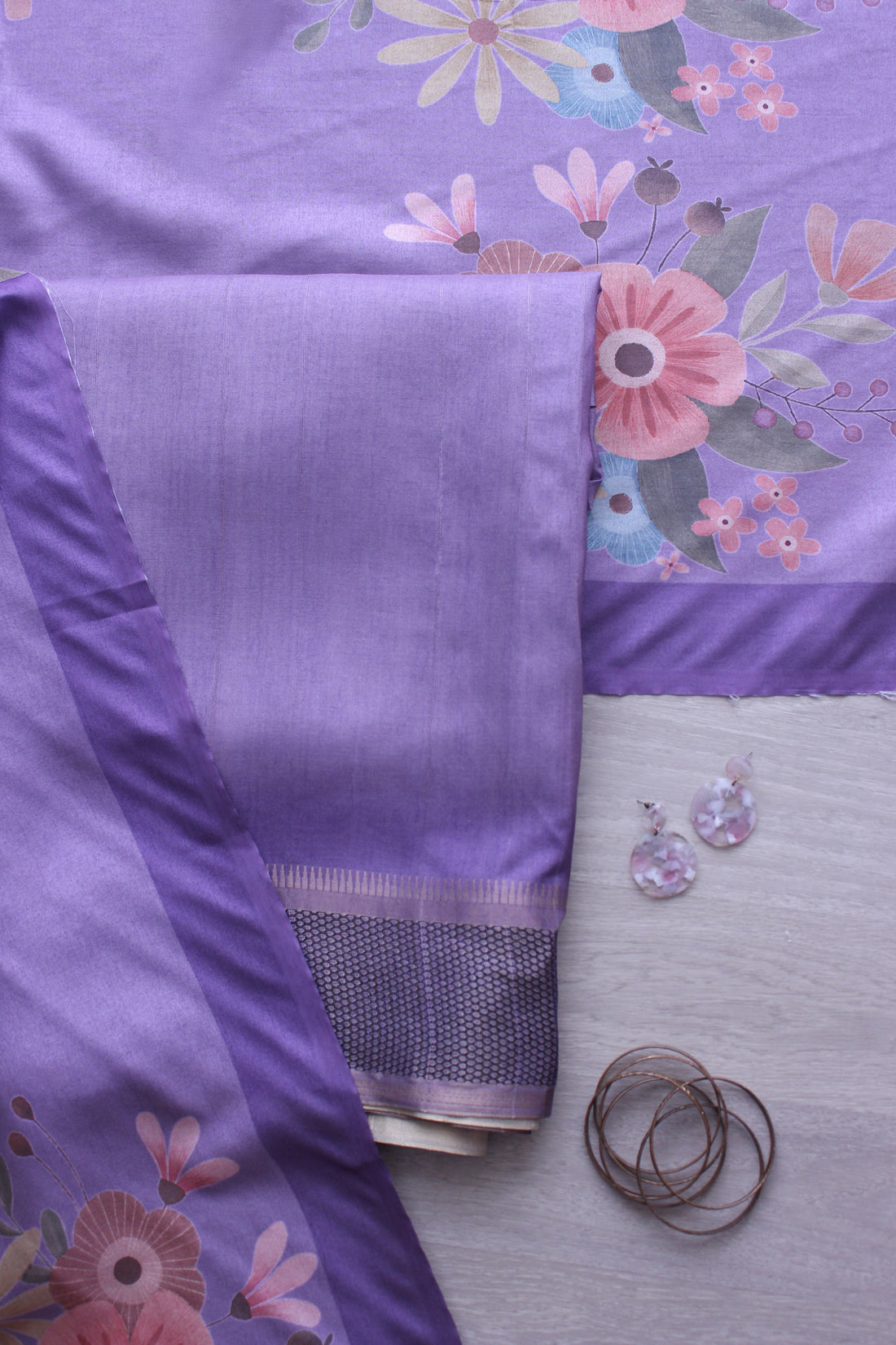 Lavender Hexa Border Shaded Blossom Unstitched Fabric