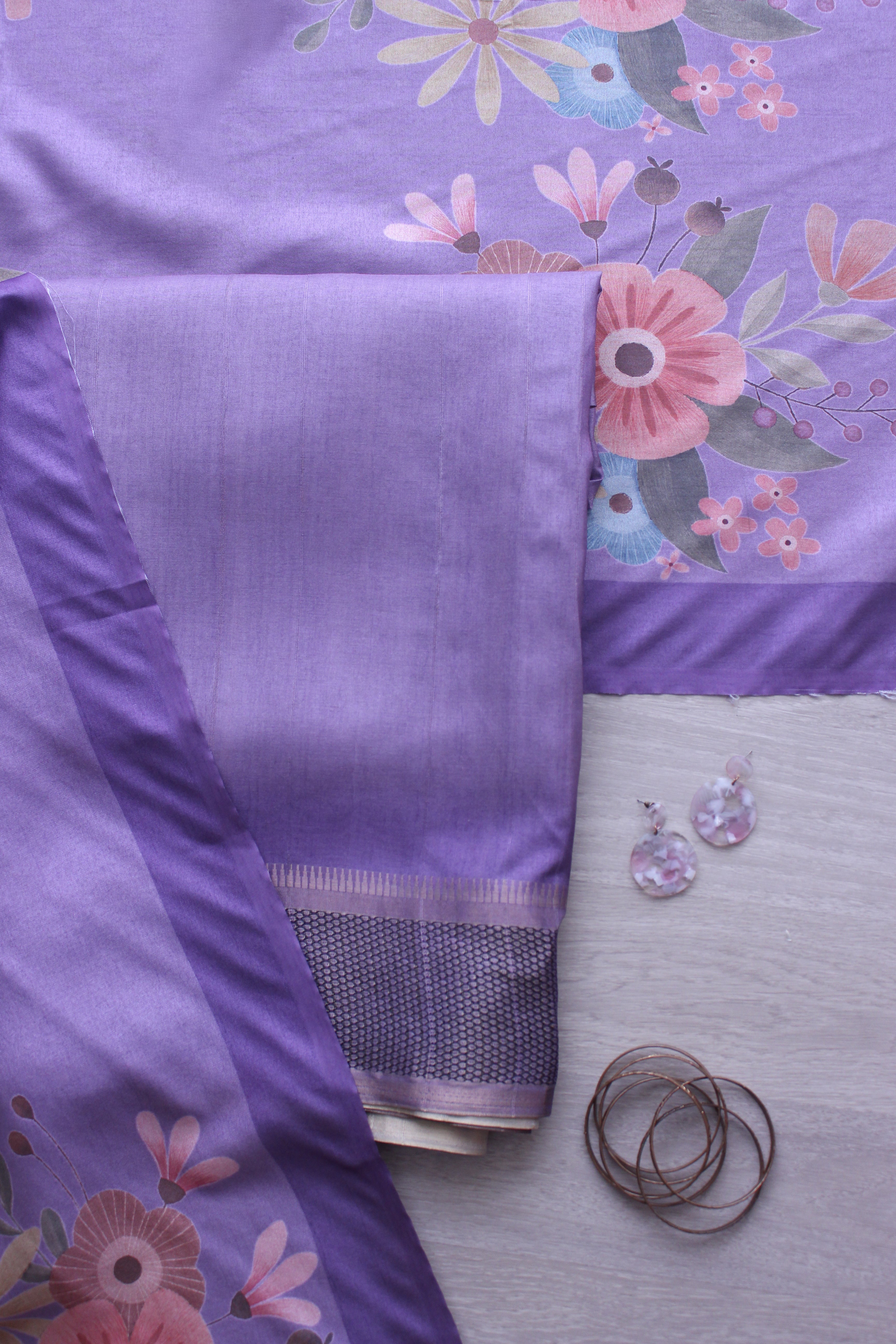 Lavender Hexa Border Shaded Blossom Unstitched Fabric