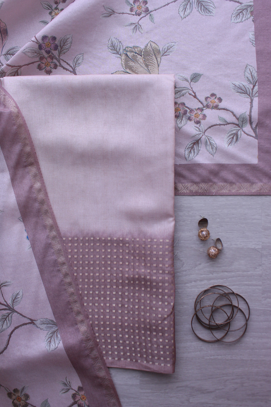 Soft Mauve Tussar Sequence Daman Unstitched Fabric