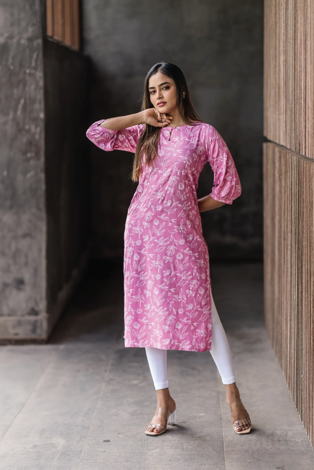 Pink Tulip Tale Viscose Printed Kurta