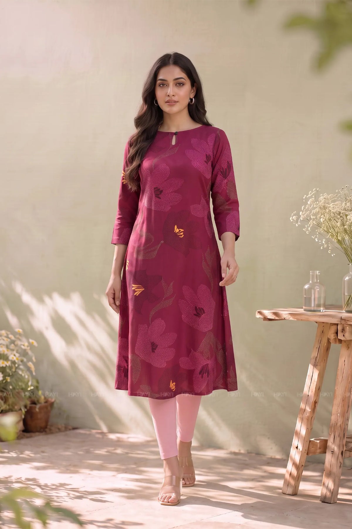 Crimson Lily Red Floral Printed A-Line Kurta