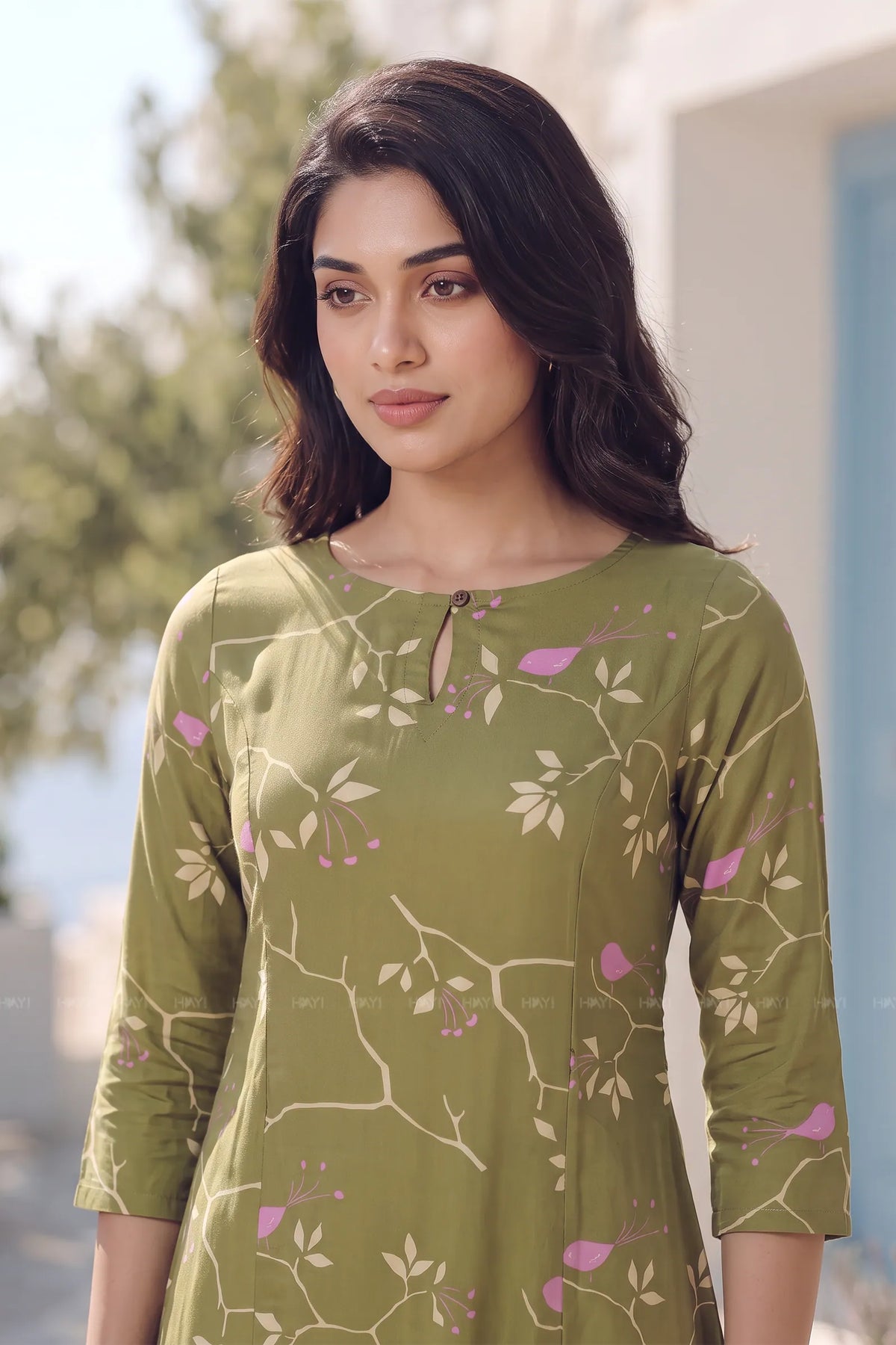 Sparrow Bloom Green Floral Printed Viscose A-Line Kurta for Women