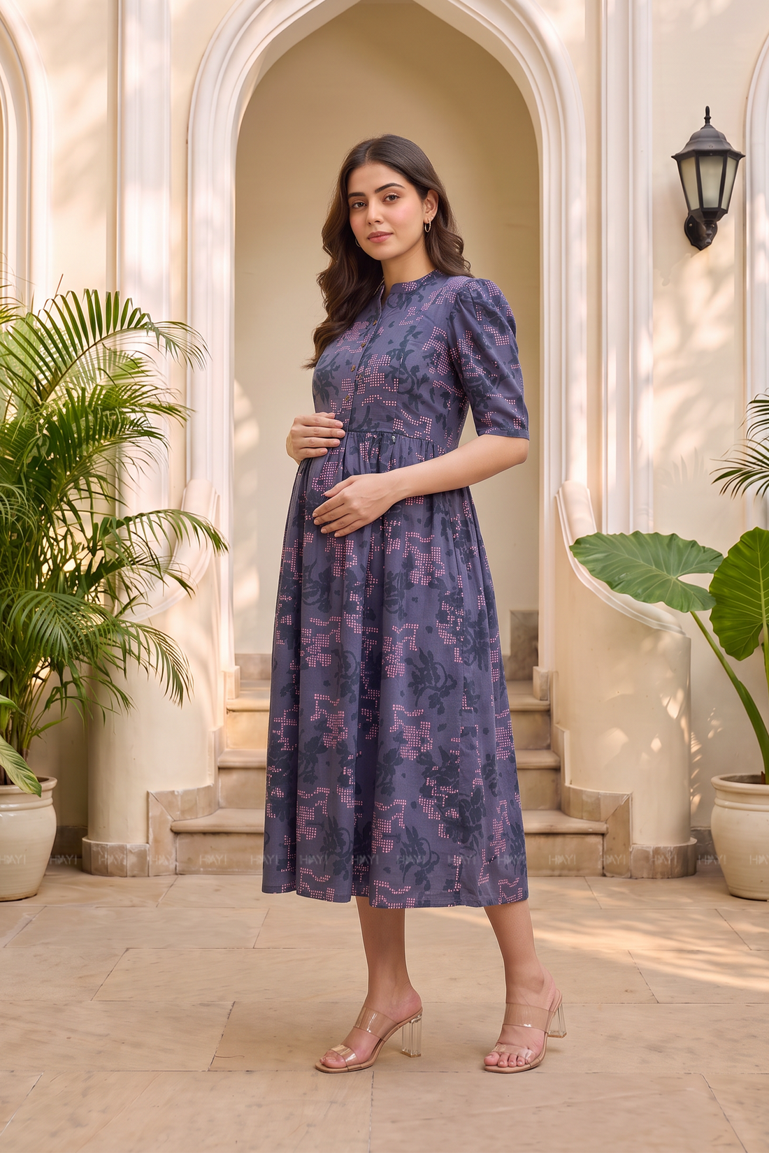 Blue Symphony Printed Maternity and Feeding Maxi Dress