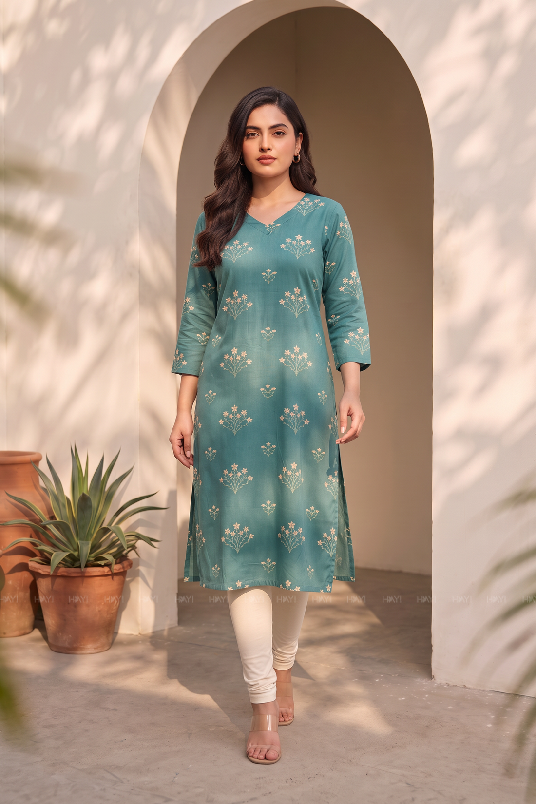 Floral Sage Floral Printed Straight Kurta