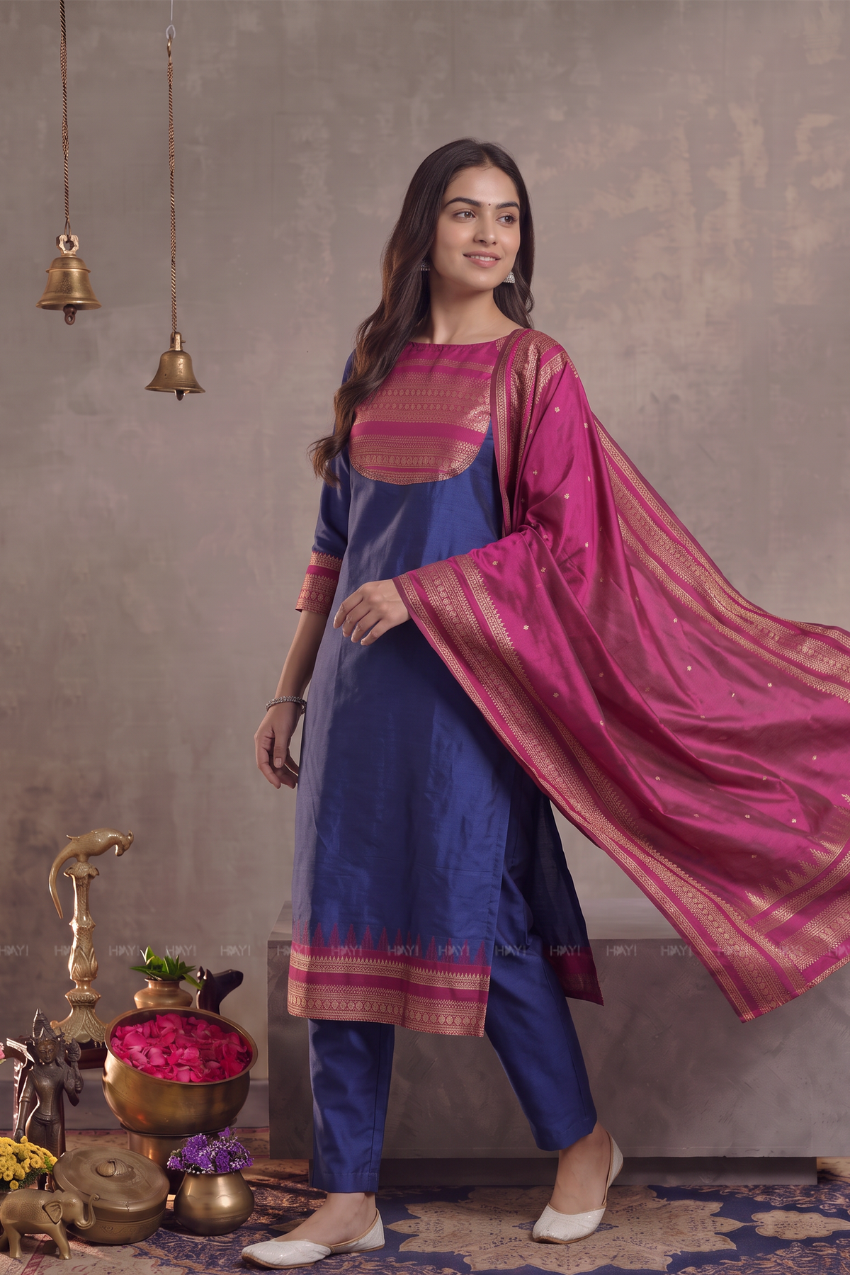 Sapphire Poetry Blue Silk Blend Woven 3-Piece Kurta Set
