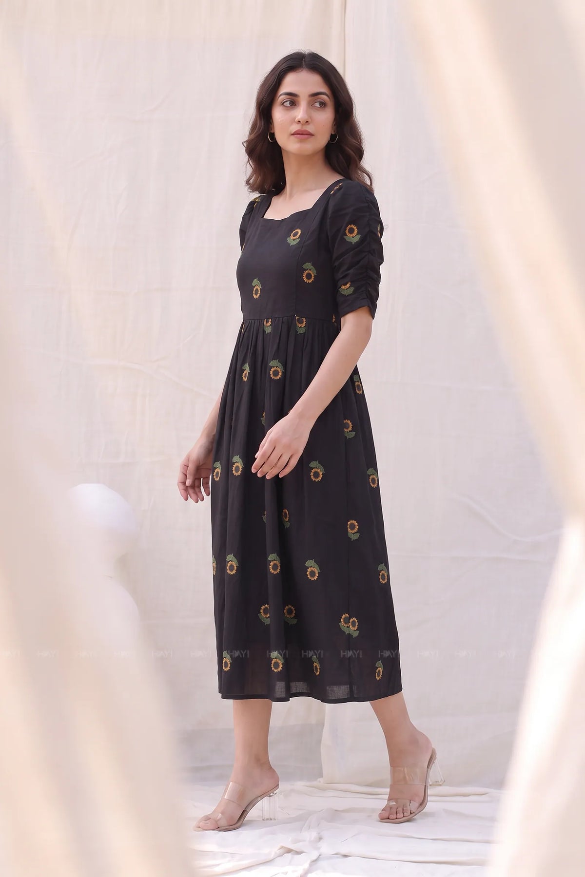 Daisy Dot Black Printed Maternity Maxi Dress with Side Zips