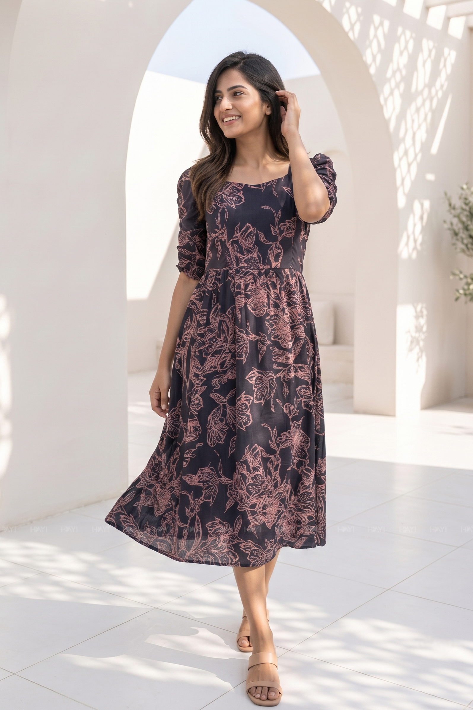 Cocoa Charm Brown Floral Printed Maternity & Feeding Maxi Dress