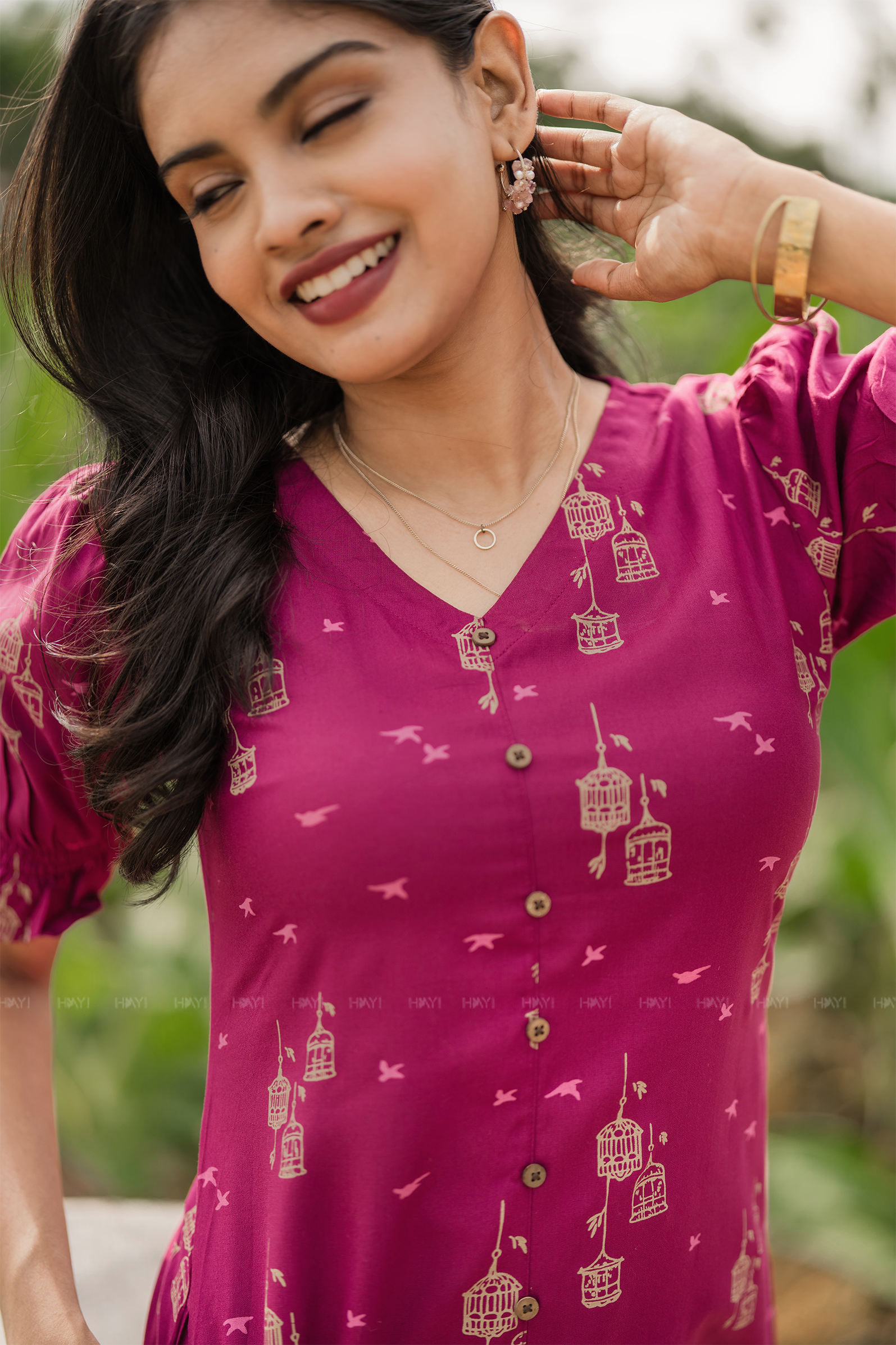 Freewing Tale Magenta Printed Viscose Kurta