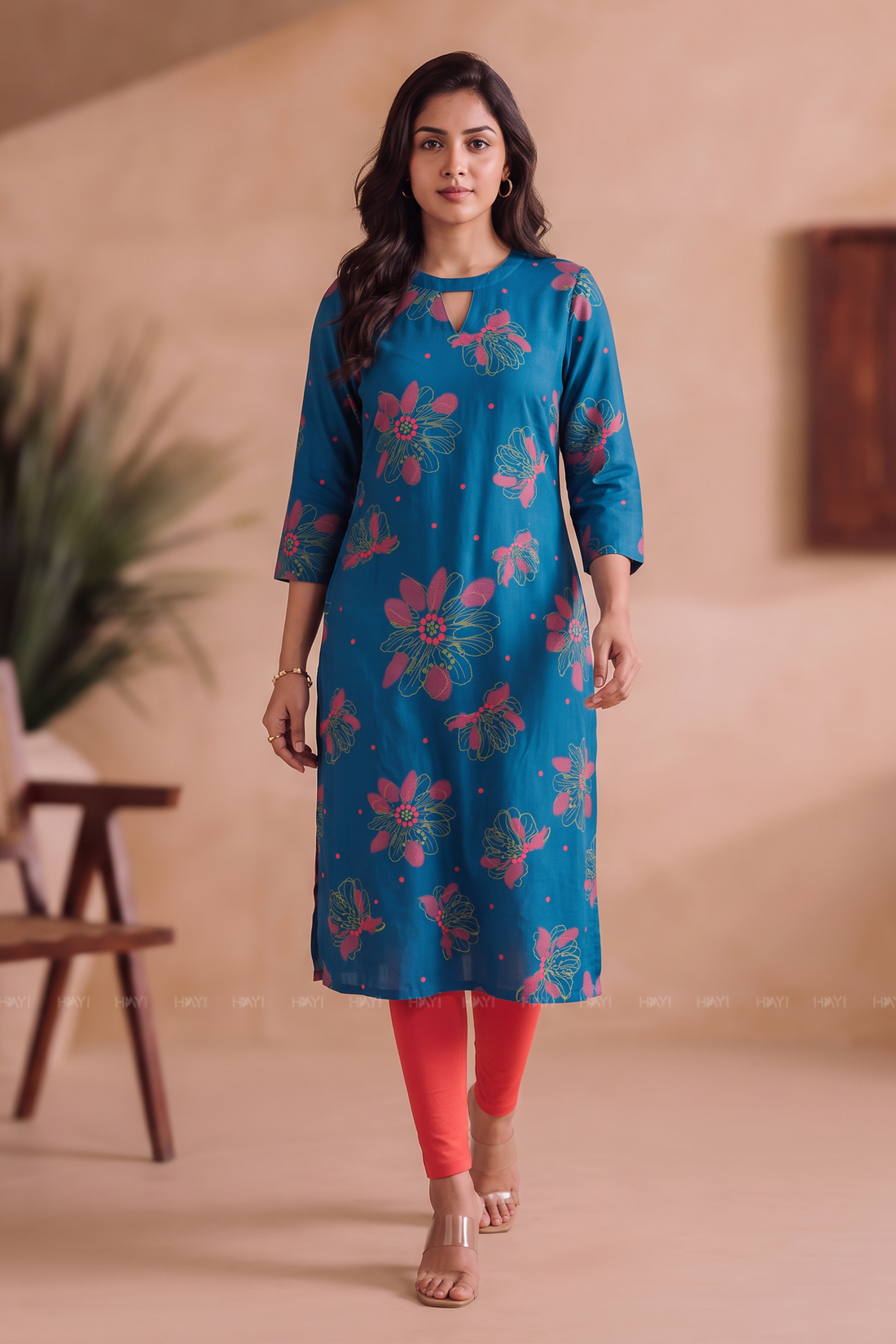 Dahlia Dream Teal Viscose Printed Kurta