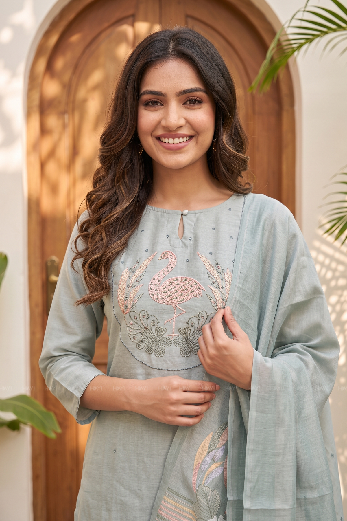 Swanstone Grey Embroidered Tussar Silk Kurta Set