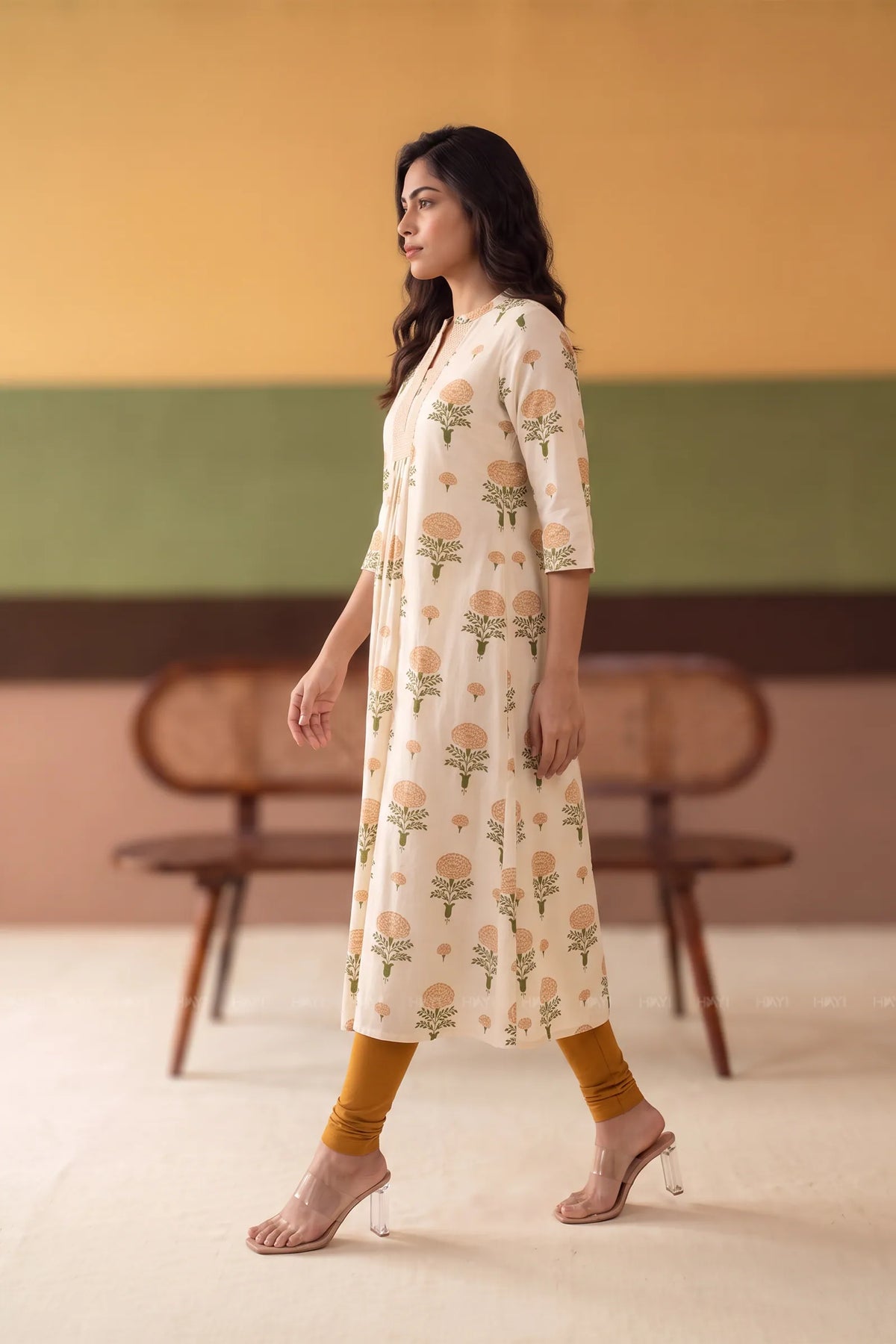 Poetic Marigold Yellow Floral Printed Viscose A-Line Kurta