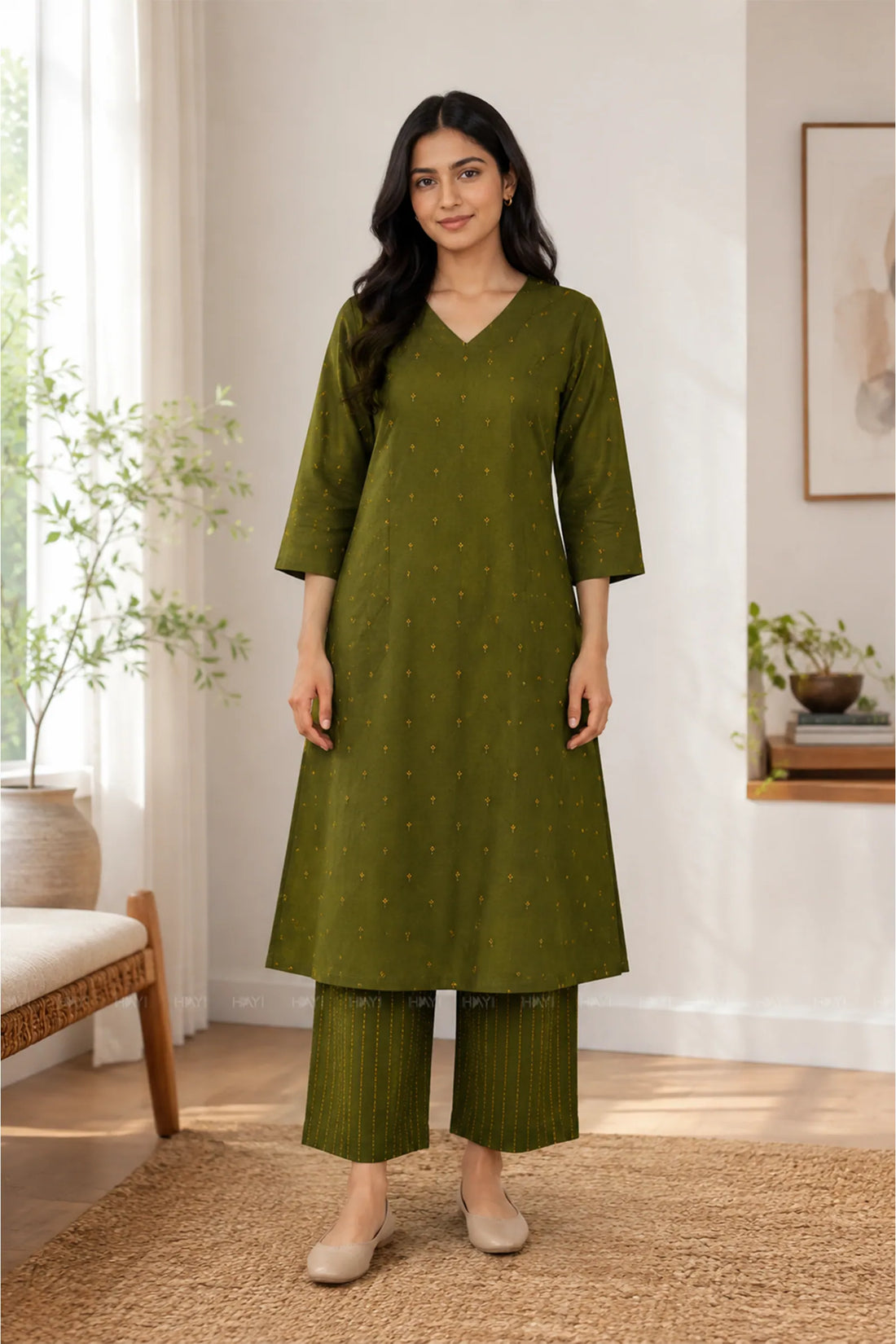 Verdant Glow Olive Printed Co-ord set