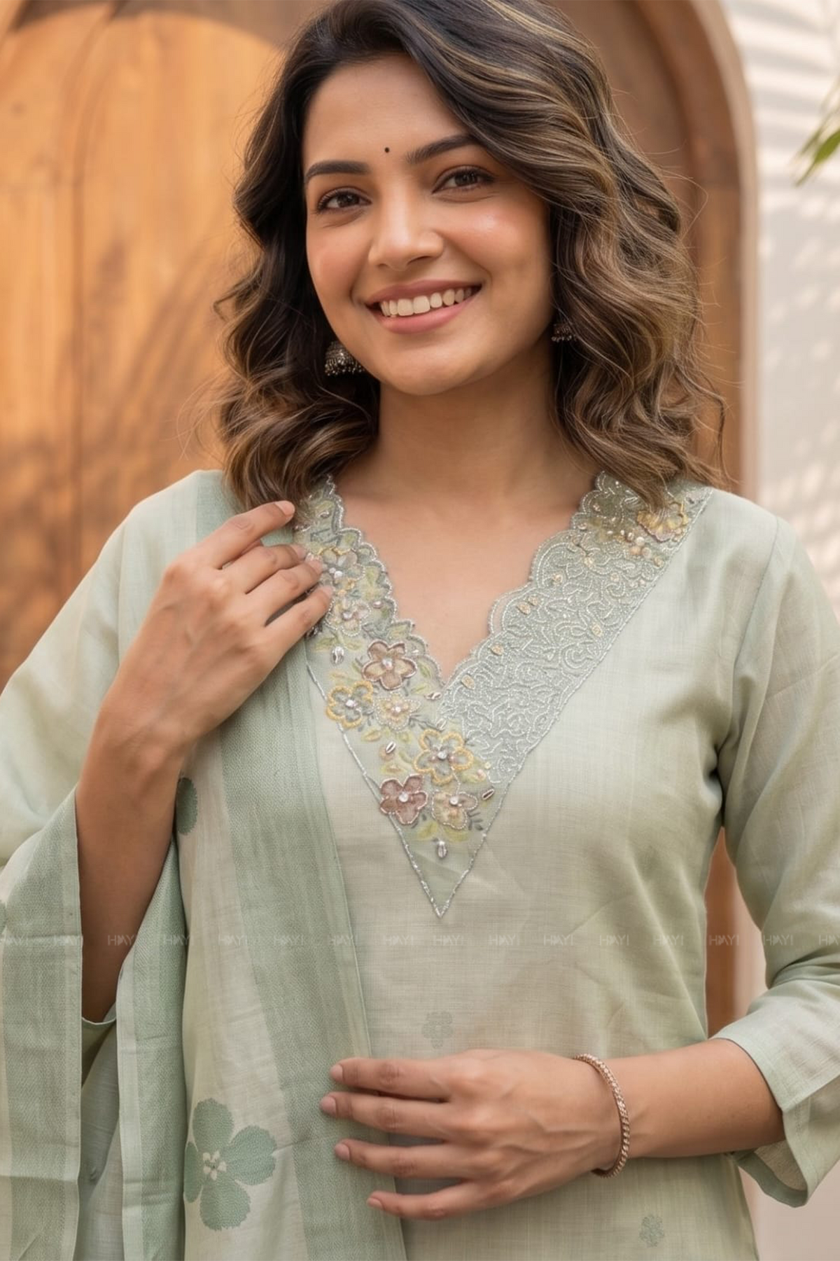 Willowshine Green Embroidery Organza Silk Kurta set with Dupatta