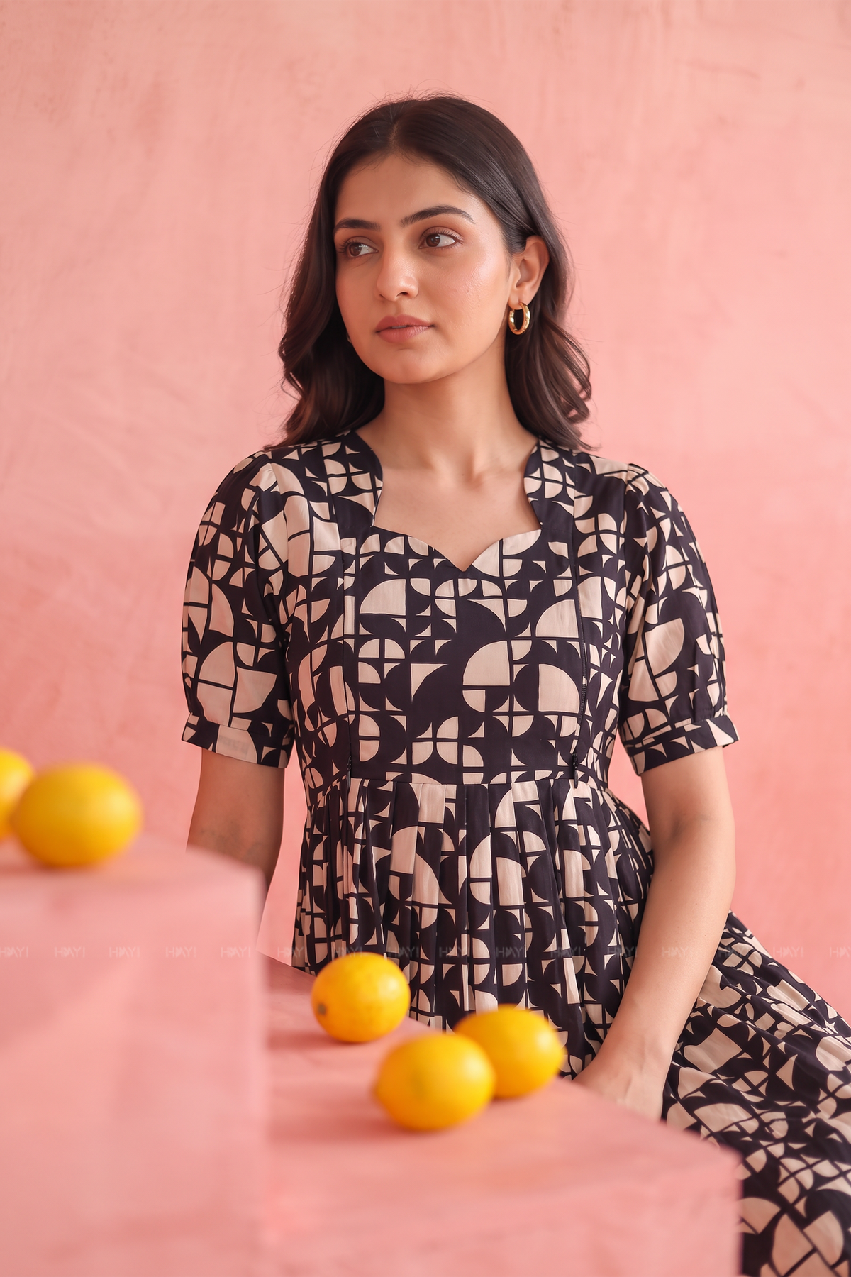 Geometry Mosaic Black Printed Maternity Maxi Dress