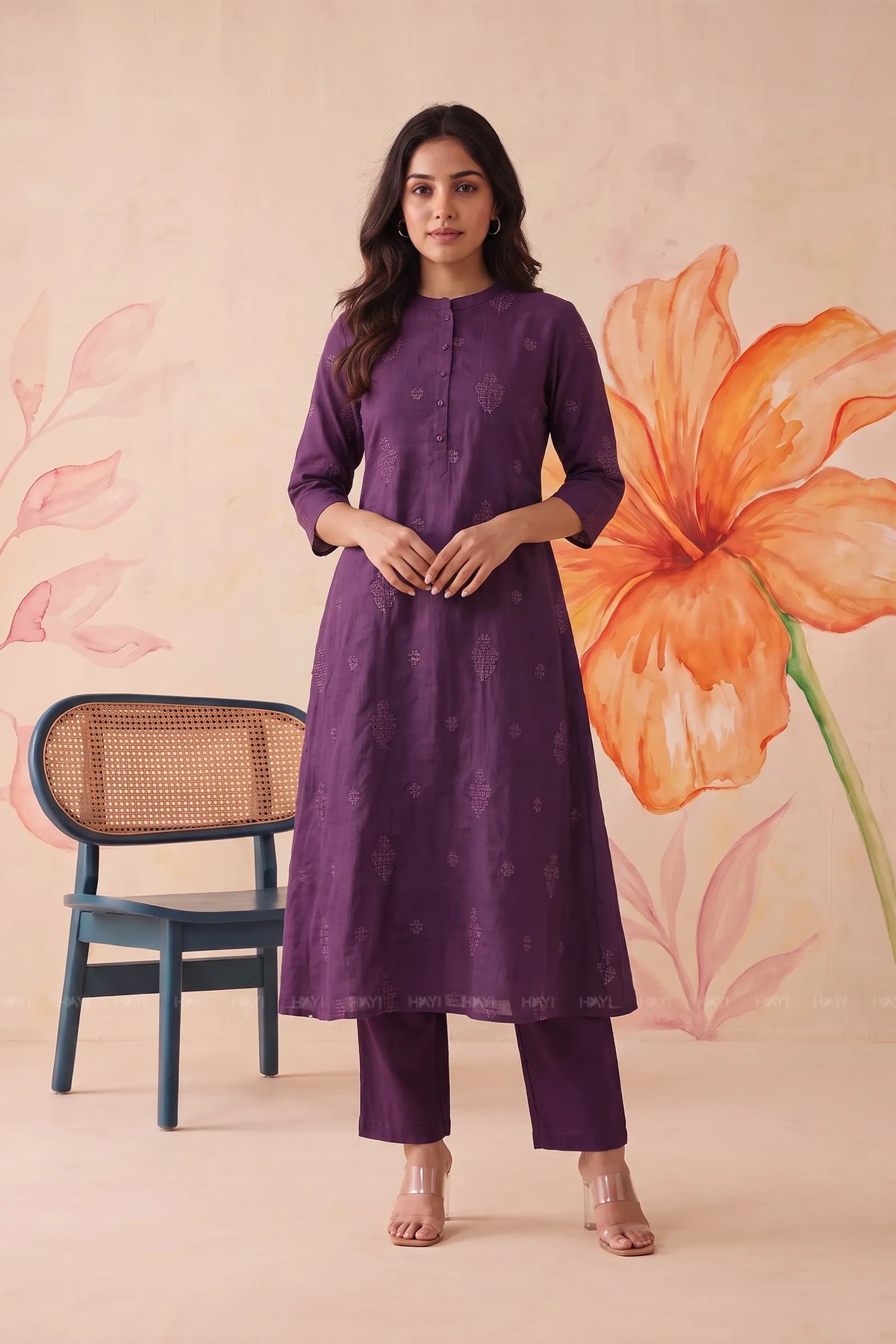 Amethyst Sprigs Purple Embroidered Silk Blend Co-ord Set