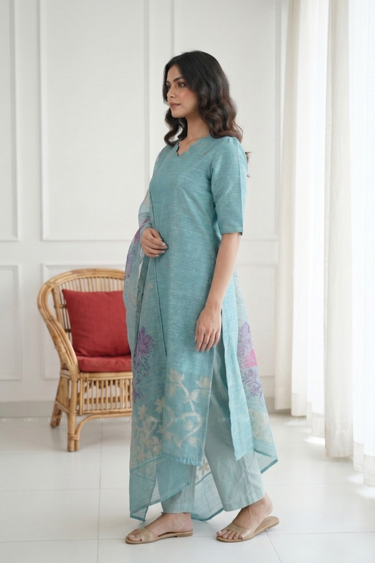 Neerika Printed 3 Piece Organza Slub Kurta Set with Dupatta