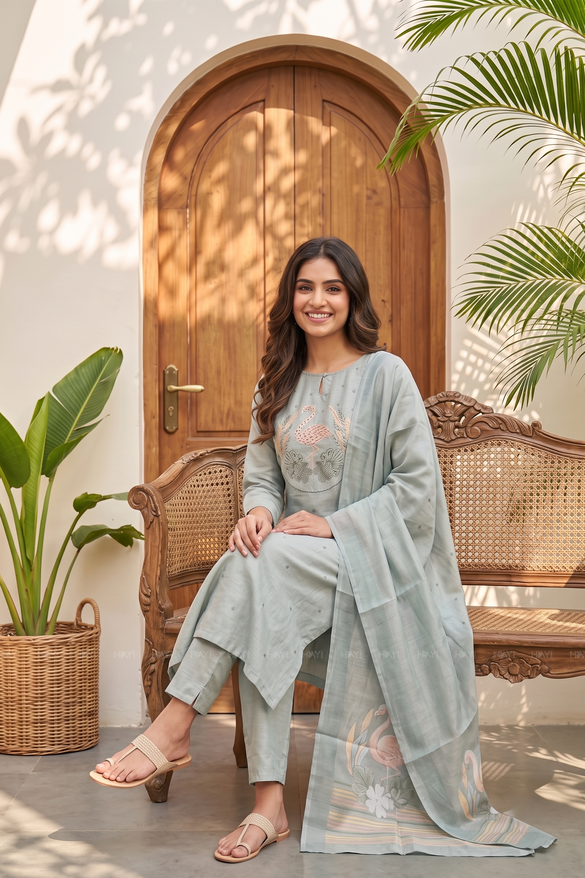 Swanstone Grey Embroidered Tussar Silk Kurta Set