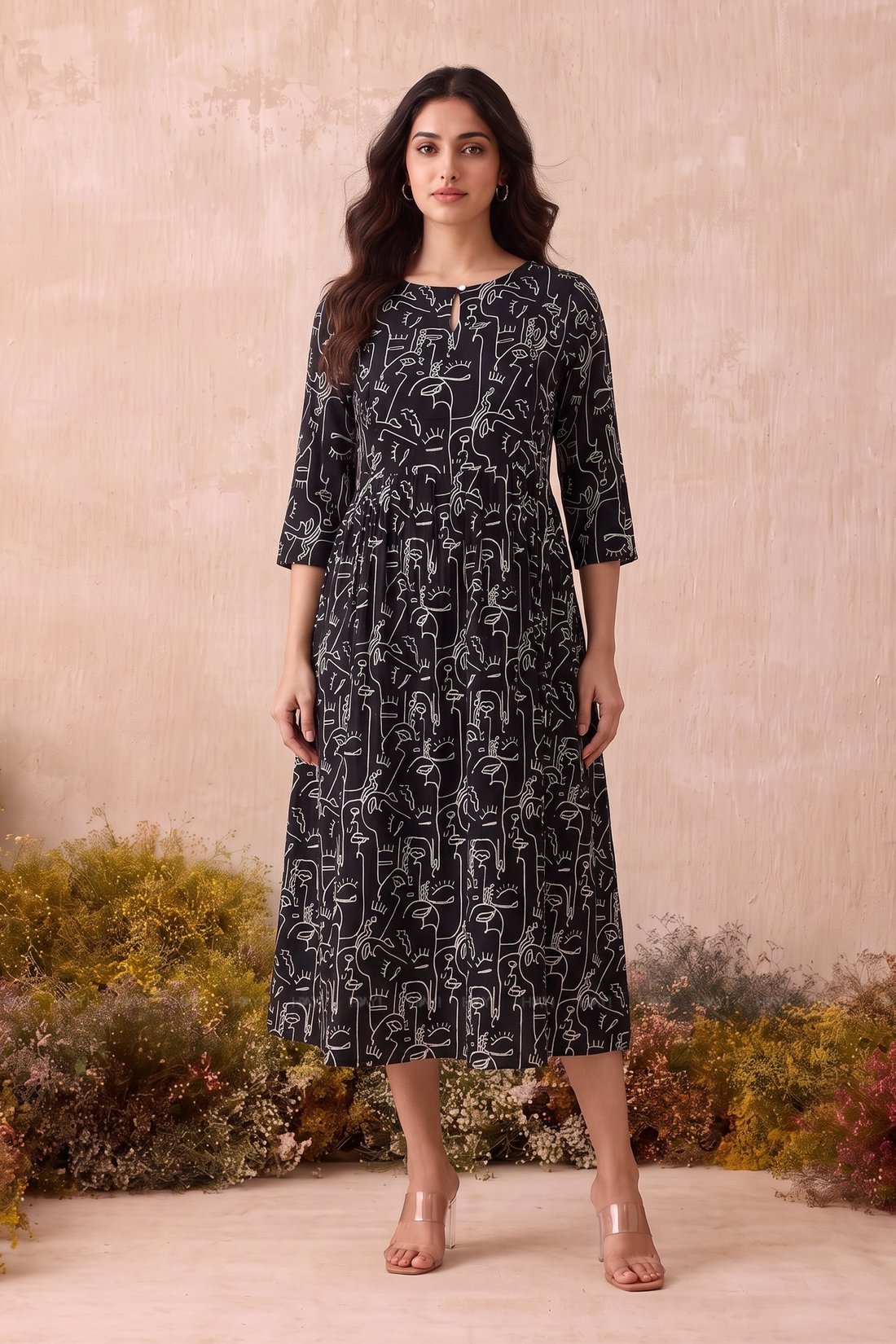 Doodle Muse Black Printed Maternity Maxi Dress