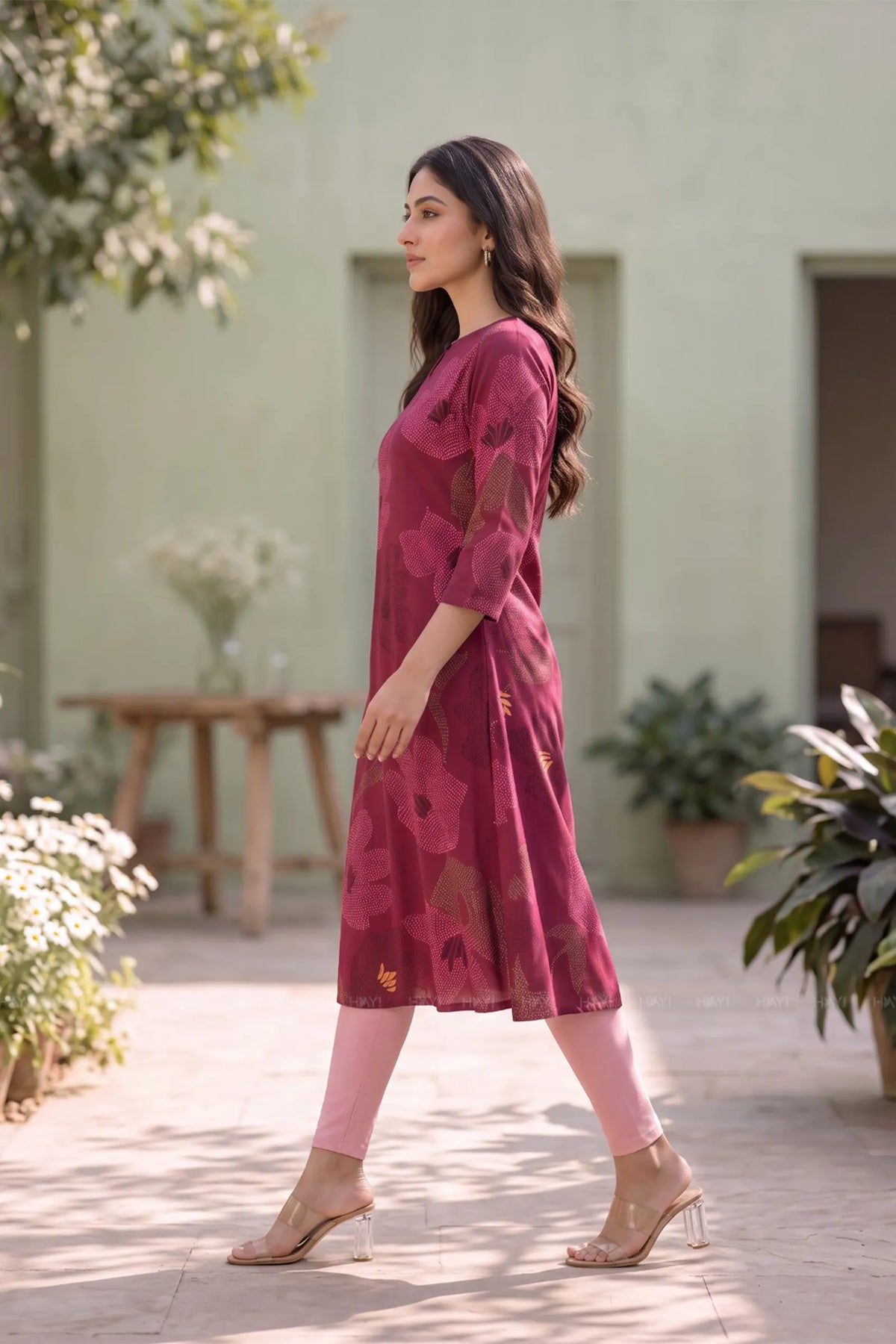 Crimson Lily Red Floral Printed A-Line Kurta
