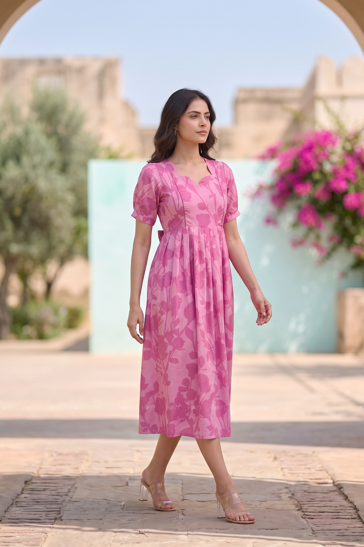 Botanical Trace Pink Printed Cotton Blend Maternity Dress