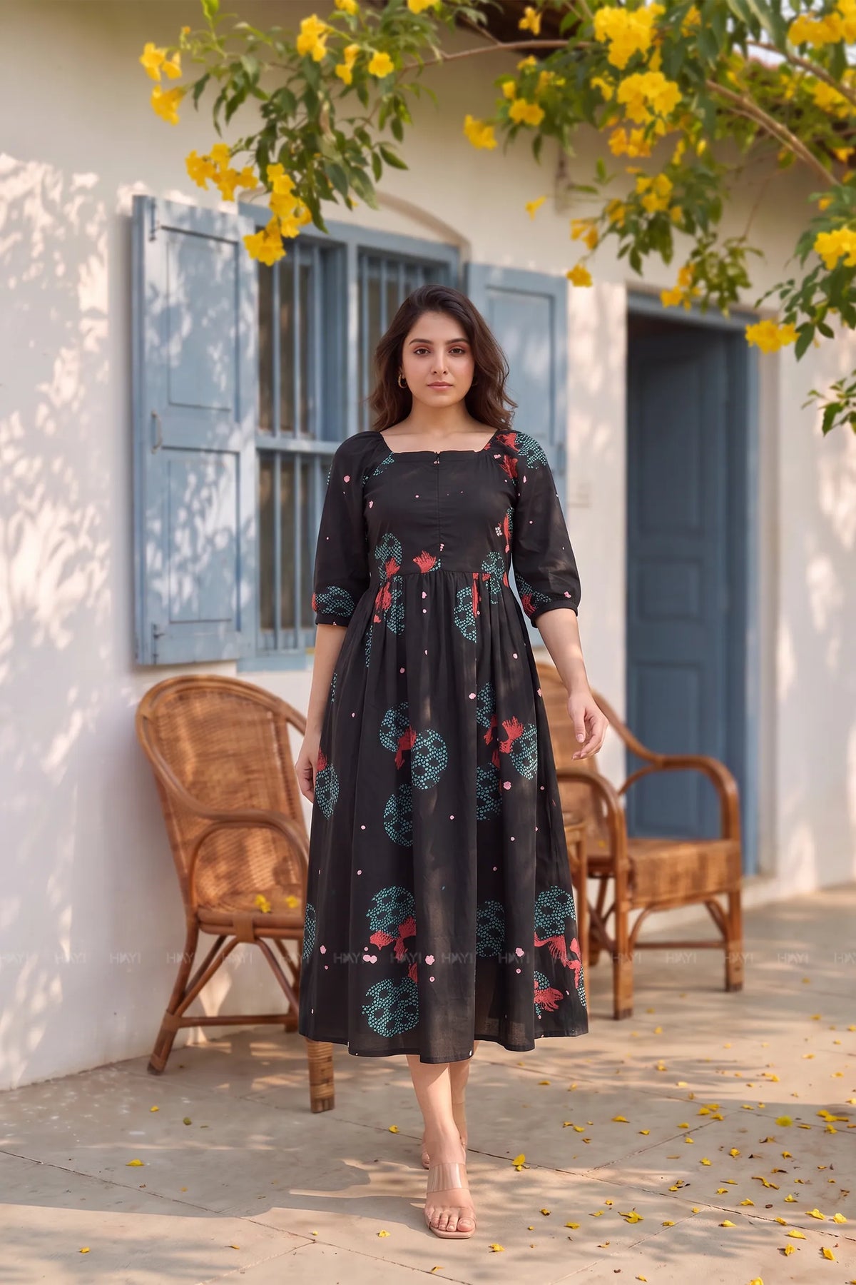Kuro Sakura Black Printed Maternity Maxi Dress
