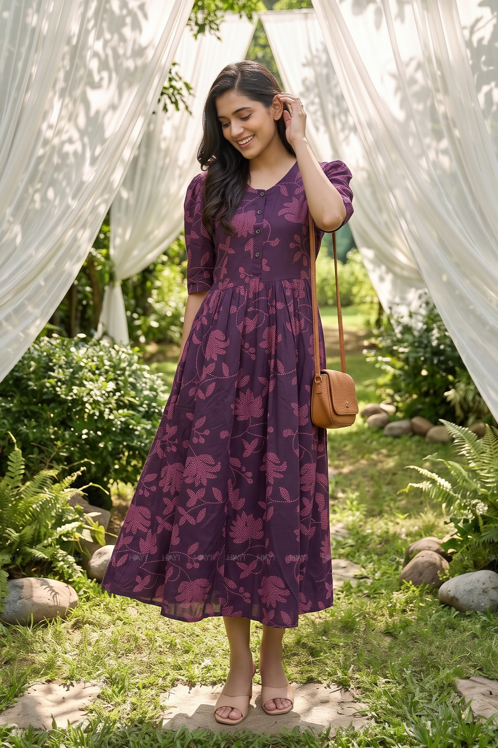 Petal Eclipse Purple Floral Printed Maternity and Feeding Maxi Dress