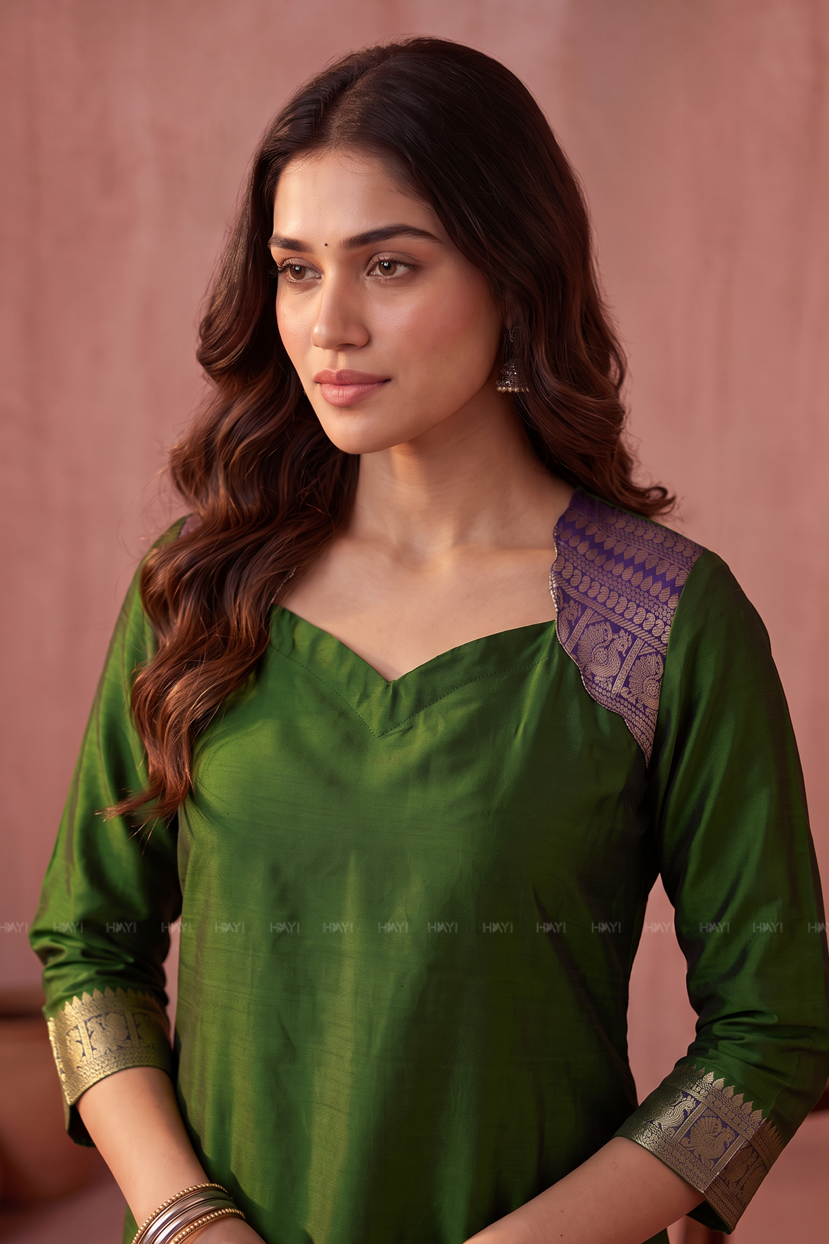 Heritage Hues Green Silk Blend 3-Piece Woven Kurta Set