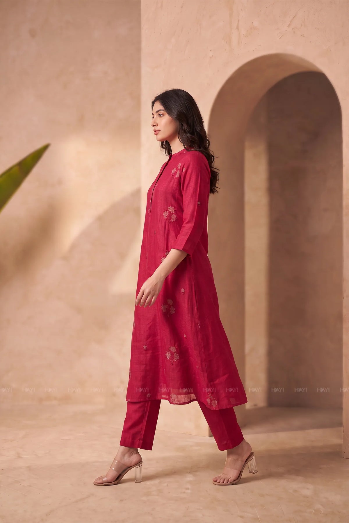 Floral Serenade Hot Pink Embroidered Silk Blend Co-ord Set