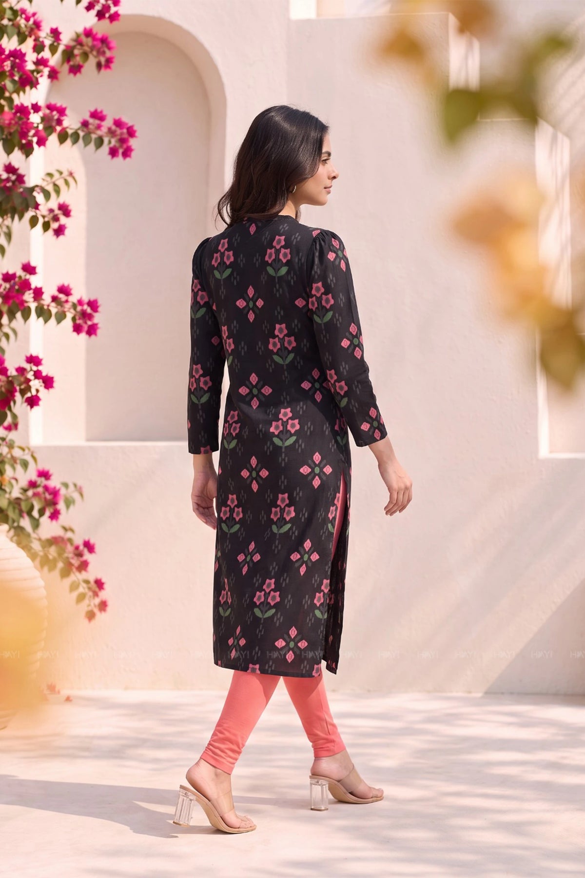 Charcoal Flora Black Printed Viscose Kurta