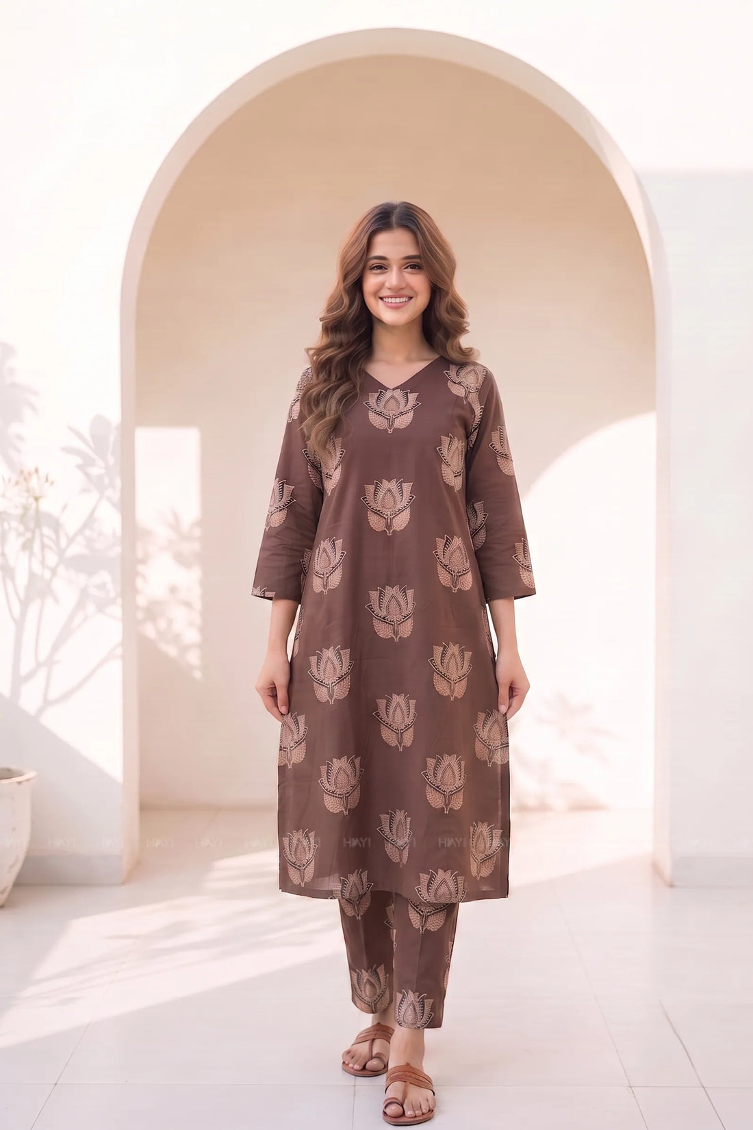 Rustic Lotus brown Printed Co-ord Set