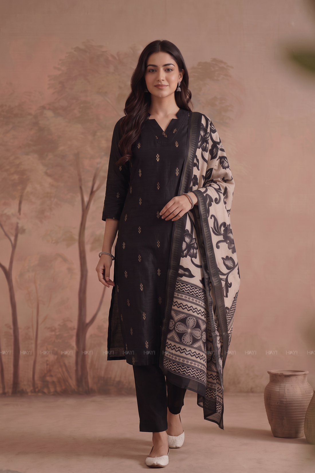 Naira Muse Black Silk Blend Handloom Woven 3-Piece Kurta Set