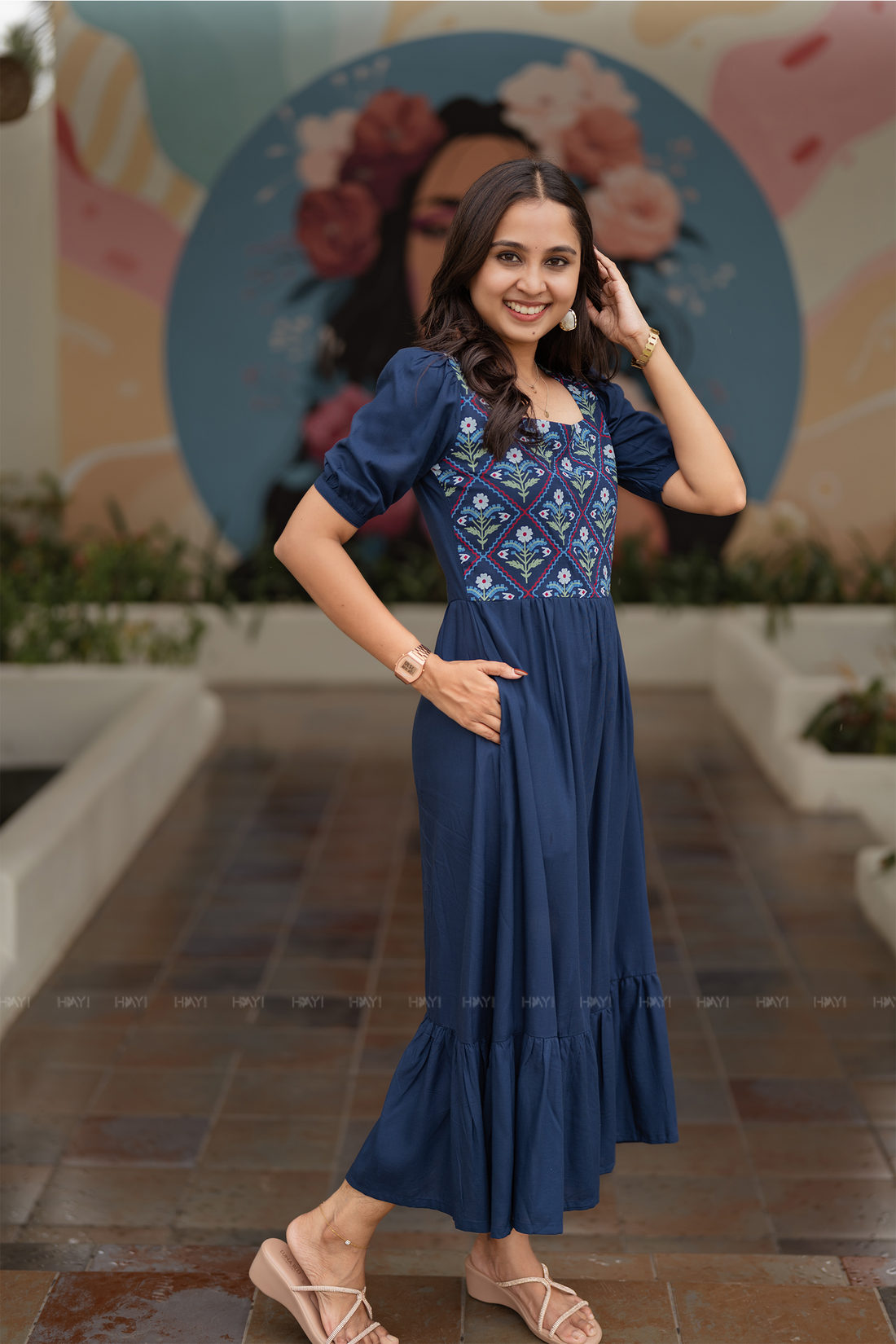 Mystic Indigo Flora Printed Dress