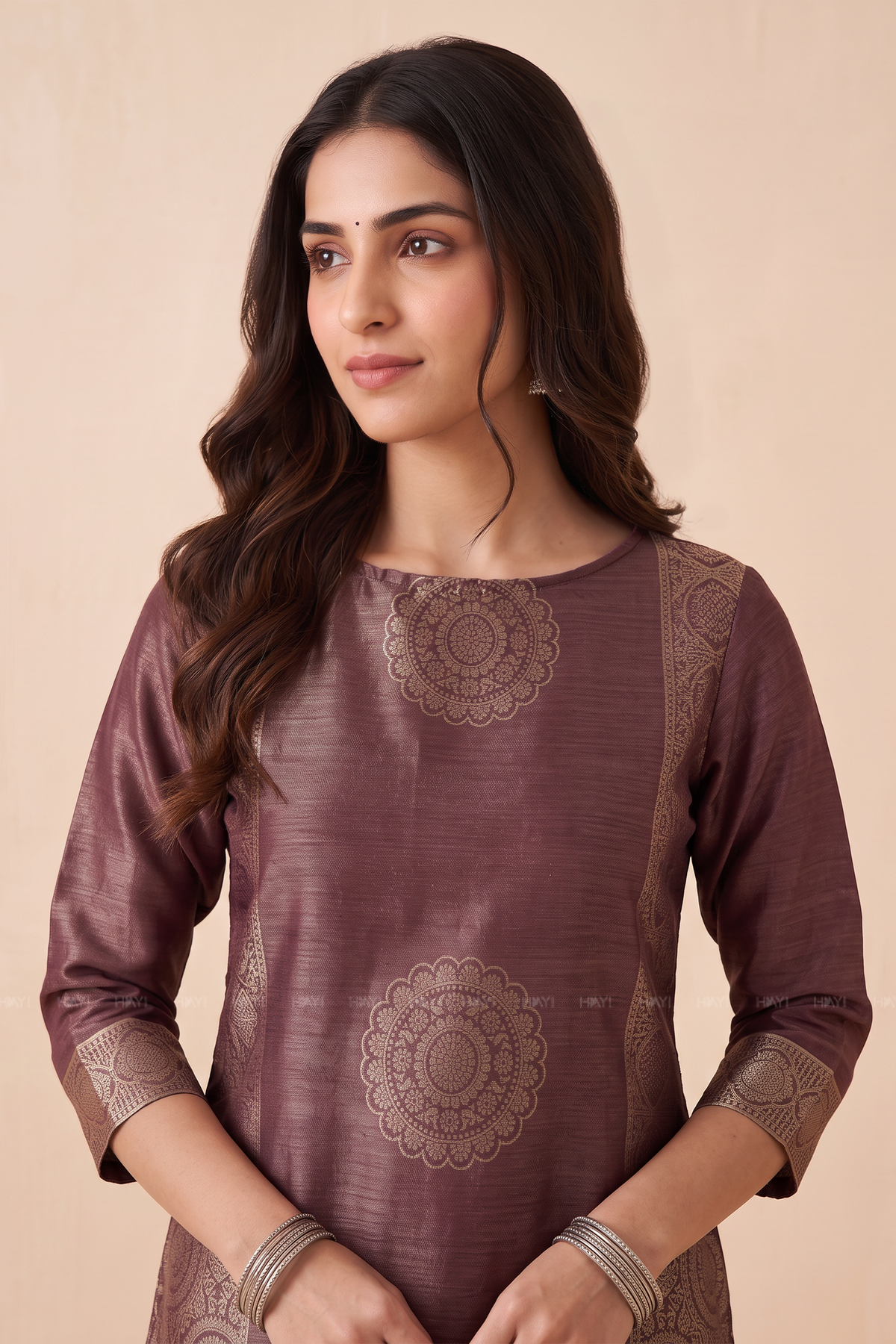 Zaribloom Maroon Silk Blend Jacquard 2-Piece Set