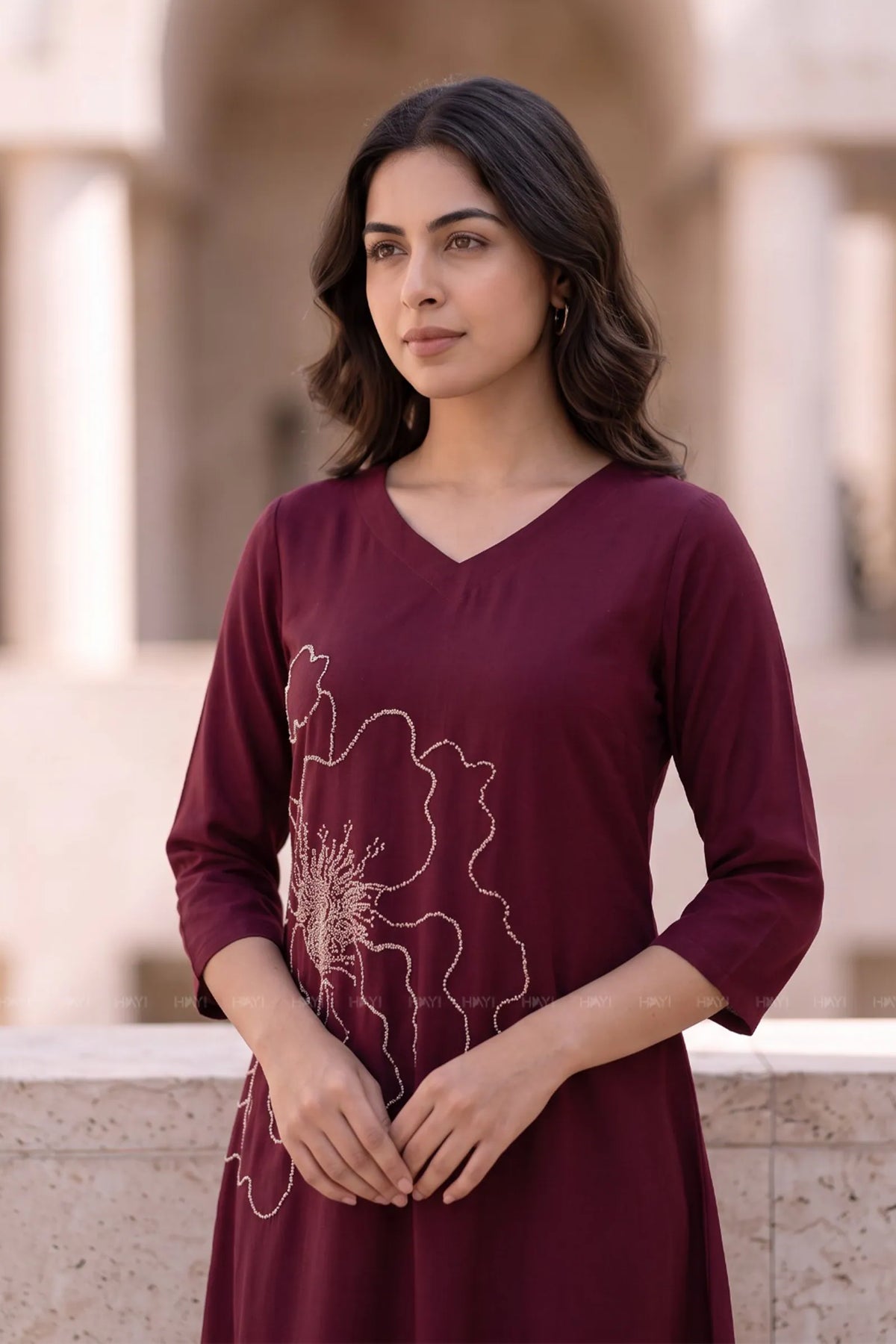 Scarlet Serenity Maroon Printed A-Line Dress