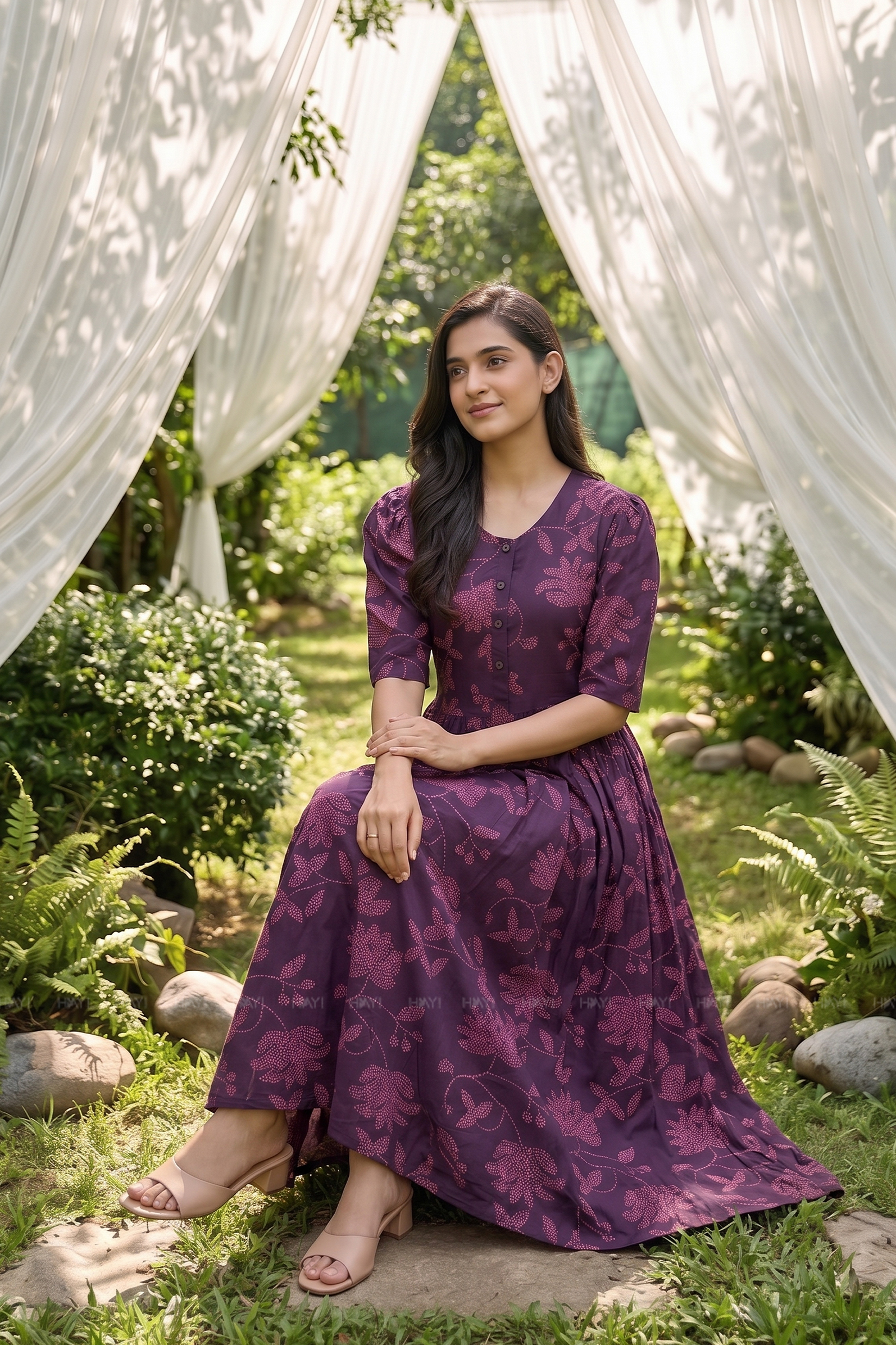 Petal Eclipse Purple Floral Printed Maternity and Feeding Maxi Dress