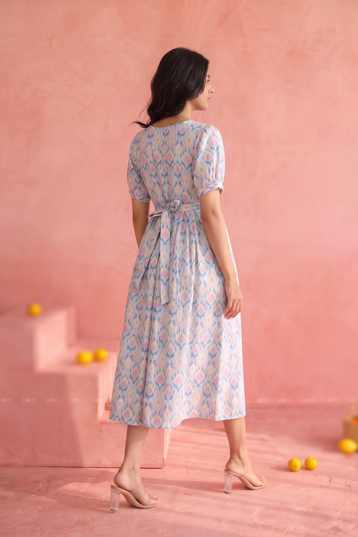 Ikat Mirage Blue Cotton Blend Maternity Dress