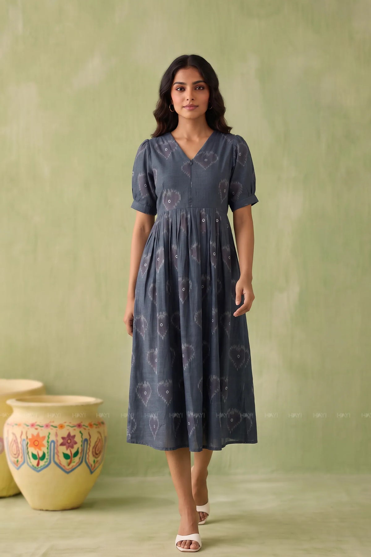Folk Hearts Teal Printed Maternity Maxi Dress