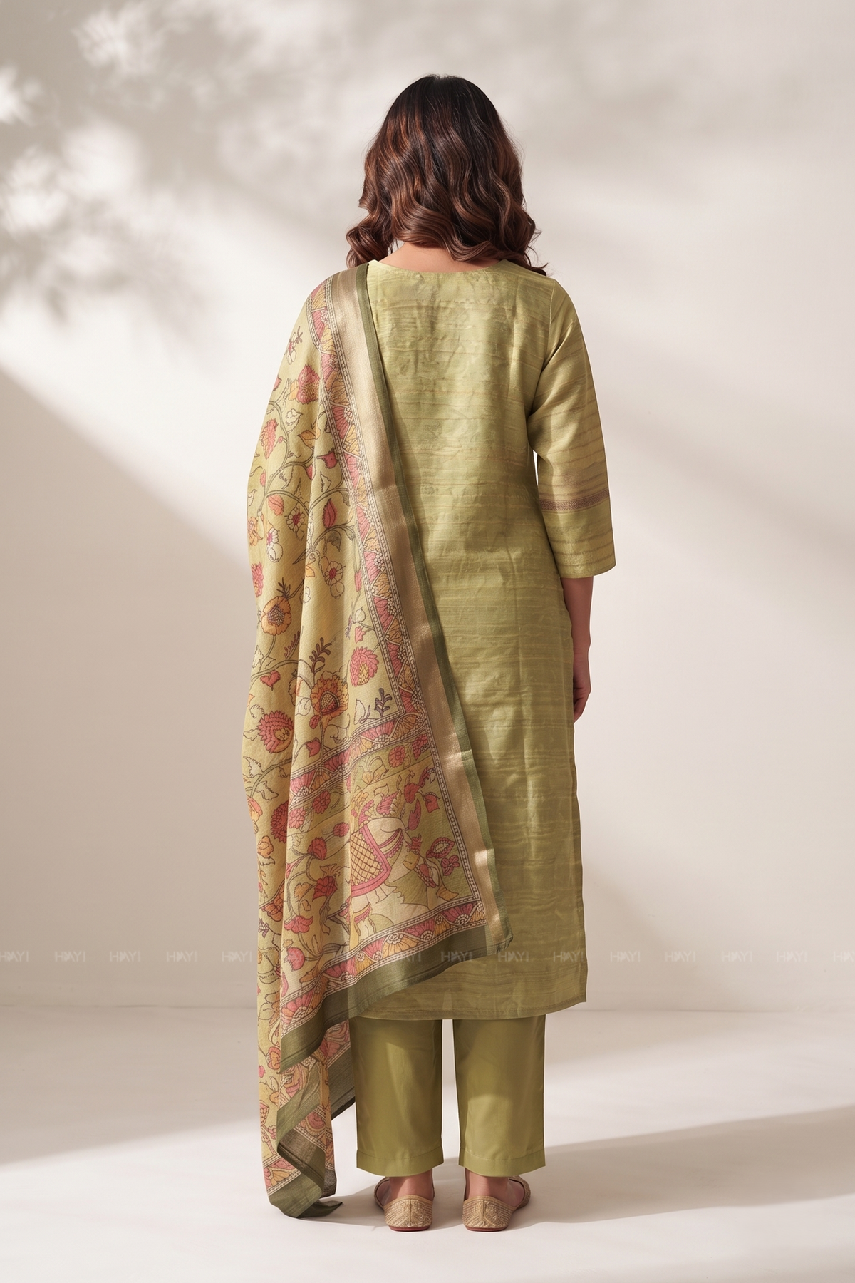Tanira Green 3-Piece Tussar Silk Blend Floral Printed Kurta with Pant & Dupatta