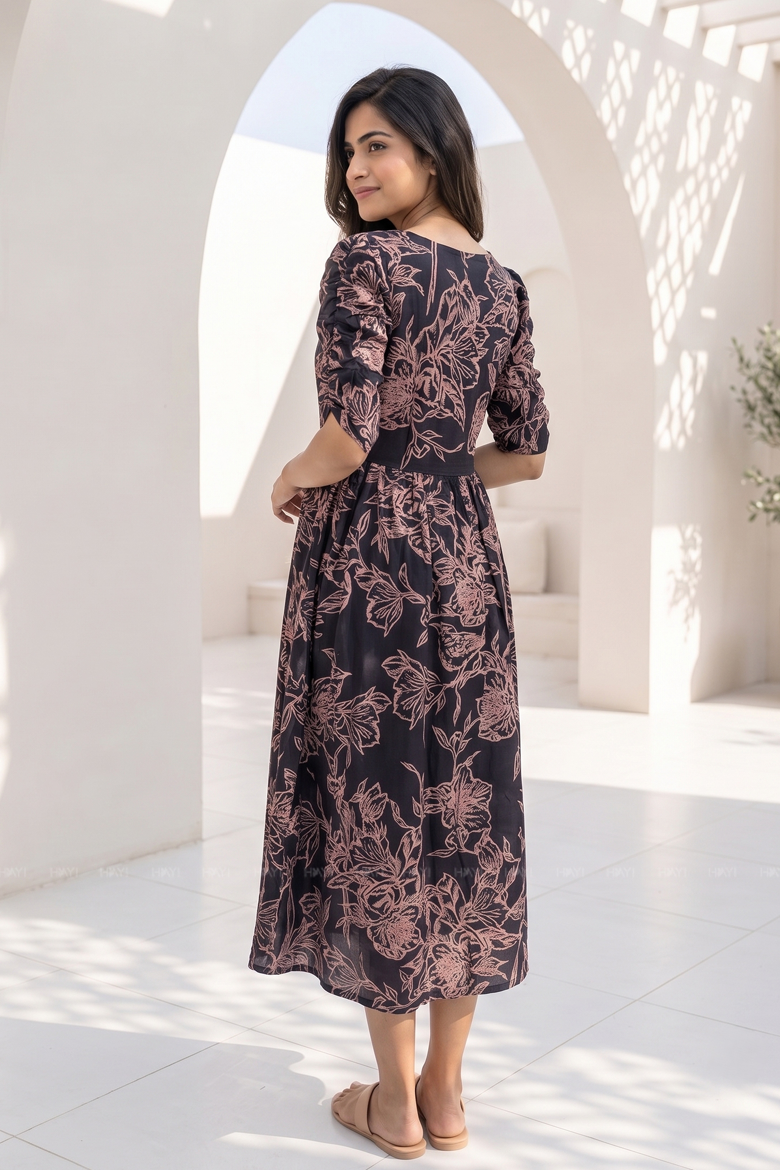 Cocoa Charm Brown Floral Printed Maternity & Feeding Maxi Dress