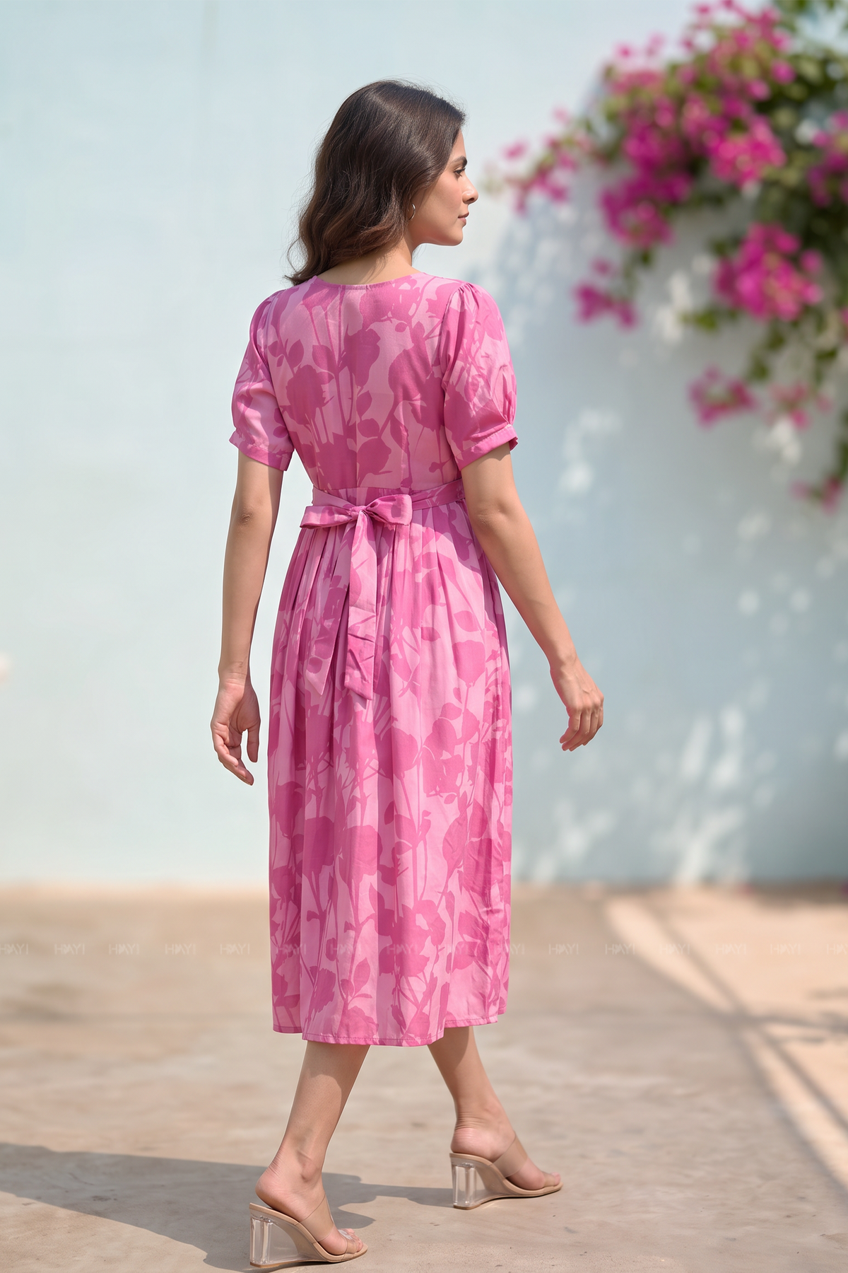 Botanical Trace Pink Printed Cotton Blend Maternity Dress