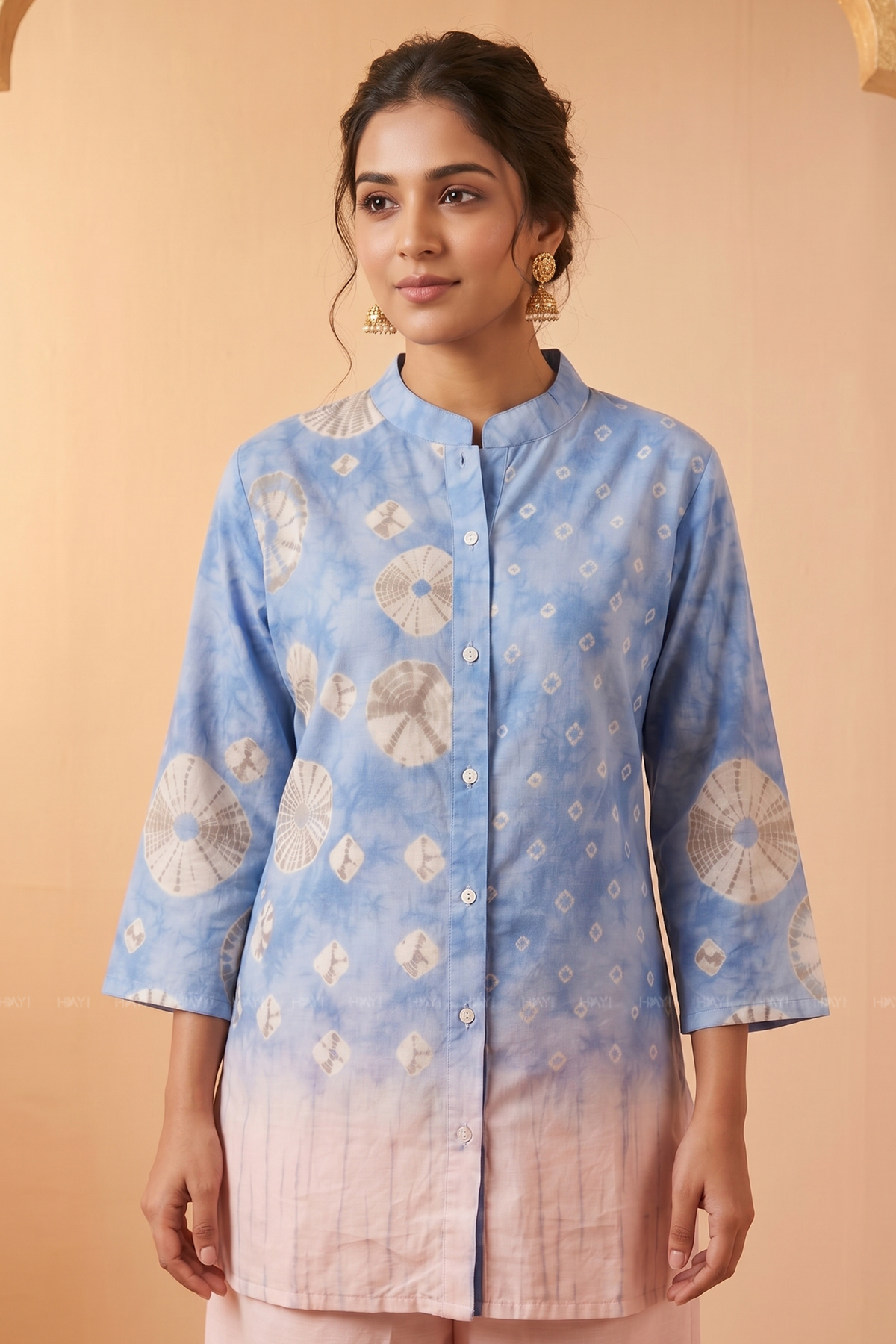 Veya Muse Blue Cotton Blend Printed Co-ords Set