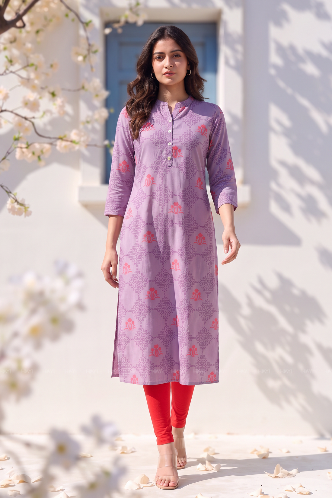 Floral Reverie Lavender Viscose Printed Kurta