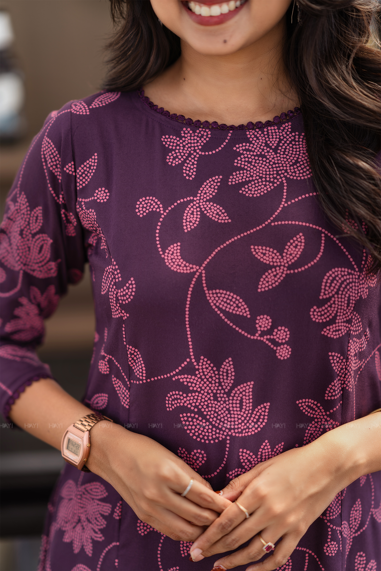 Mystic Dot Petal Purple Viscose Printed A-Line Dress